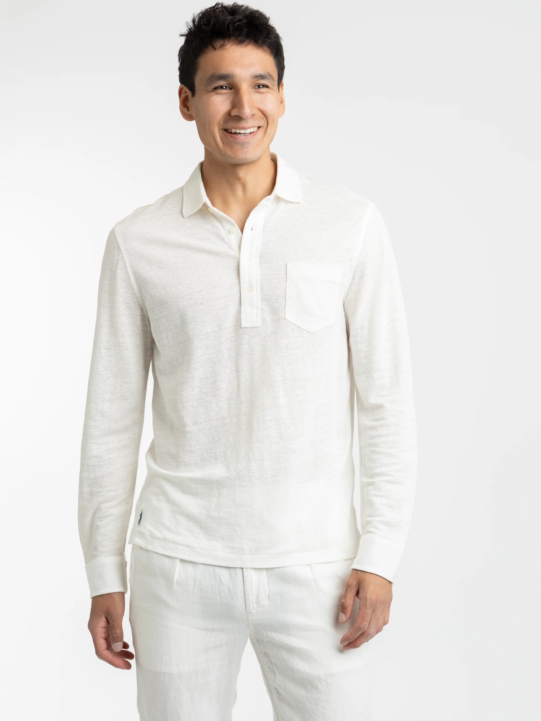 White Linen Polo Shirt