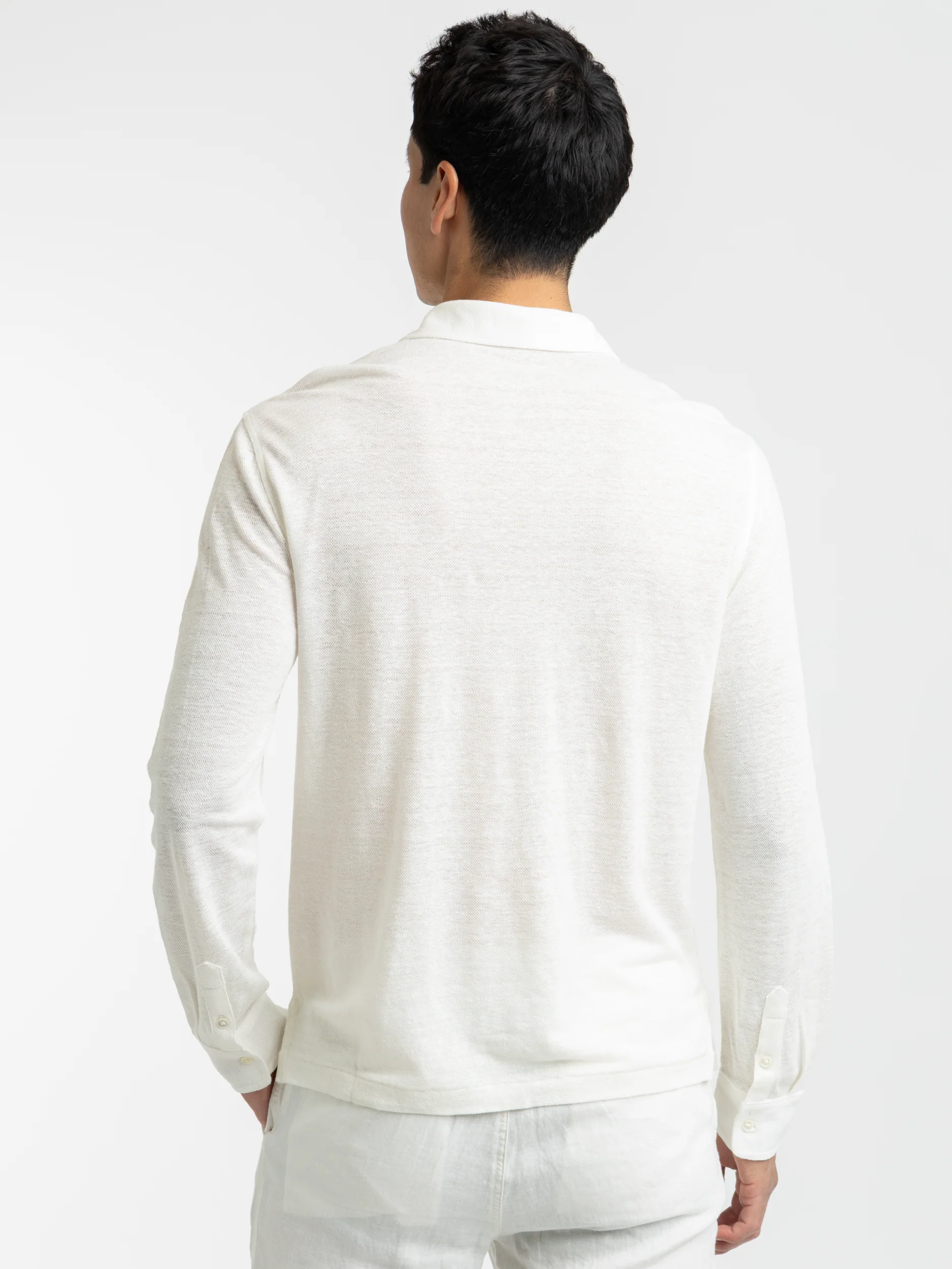 White Linen Polo Shirt - Image 4