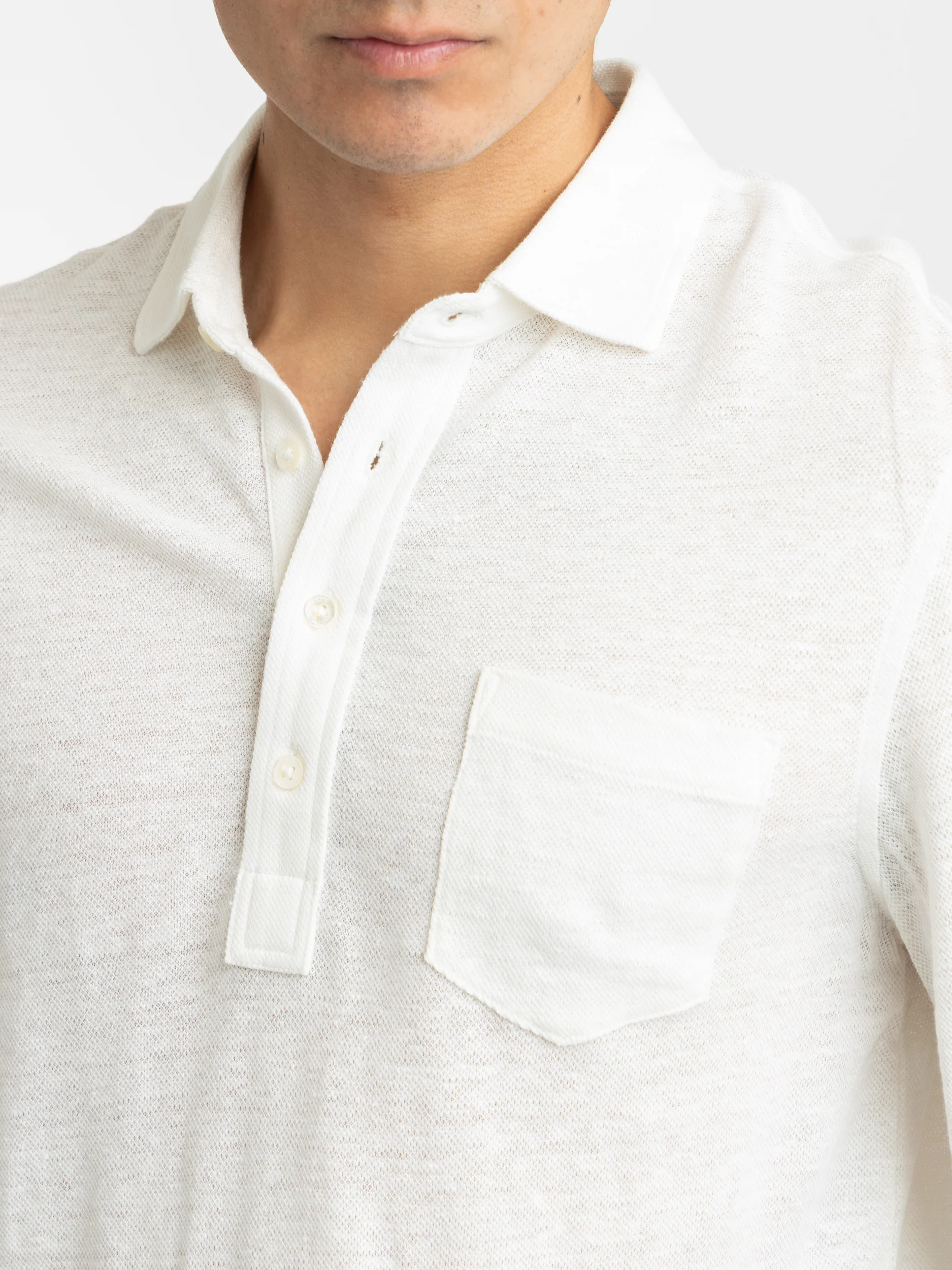 White Linen Polo Shirt - Image 6