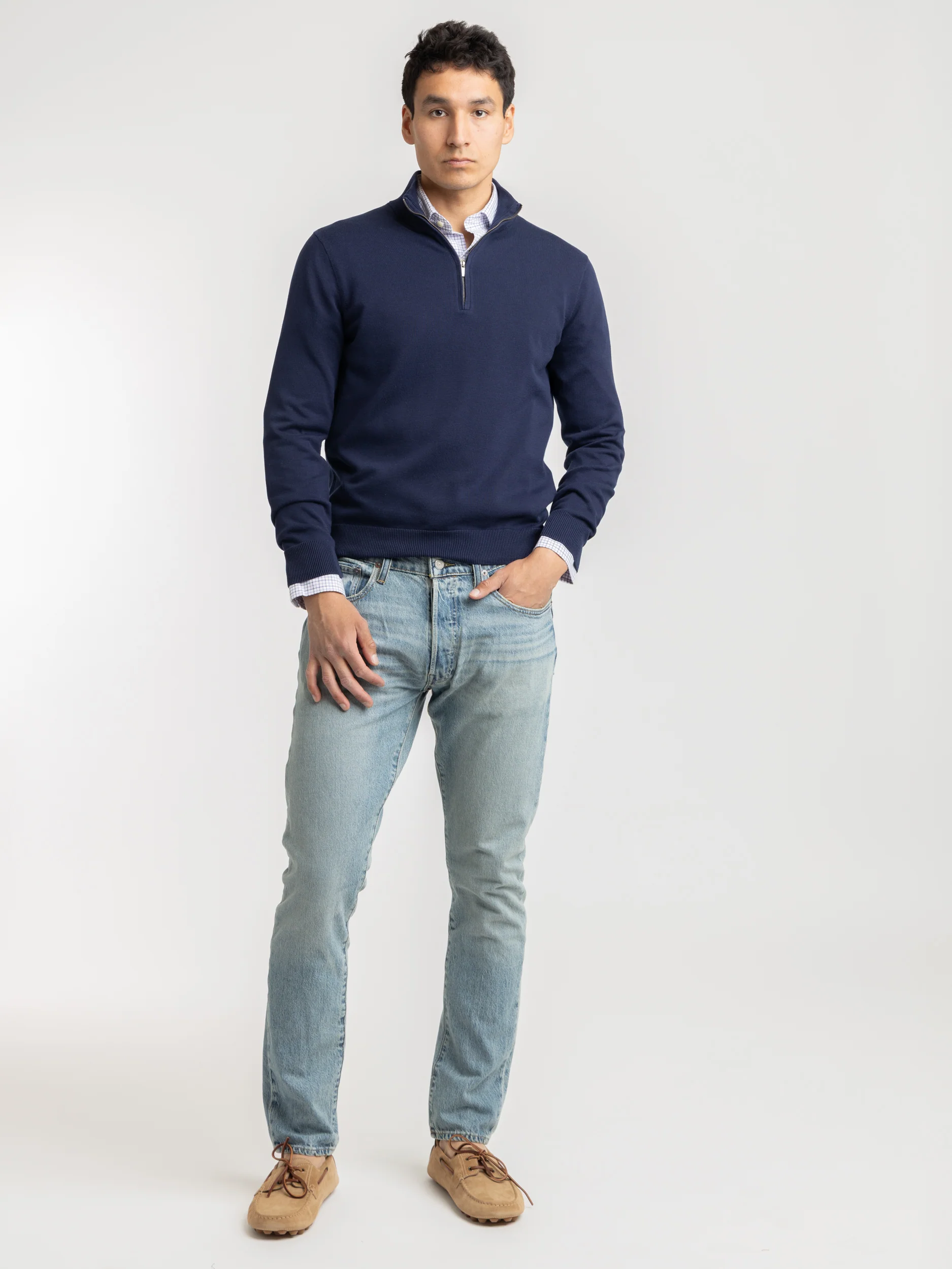 Navy Cotton Quarter-Zip Sweater - Image 2