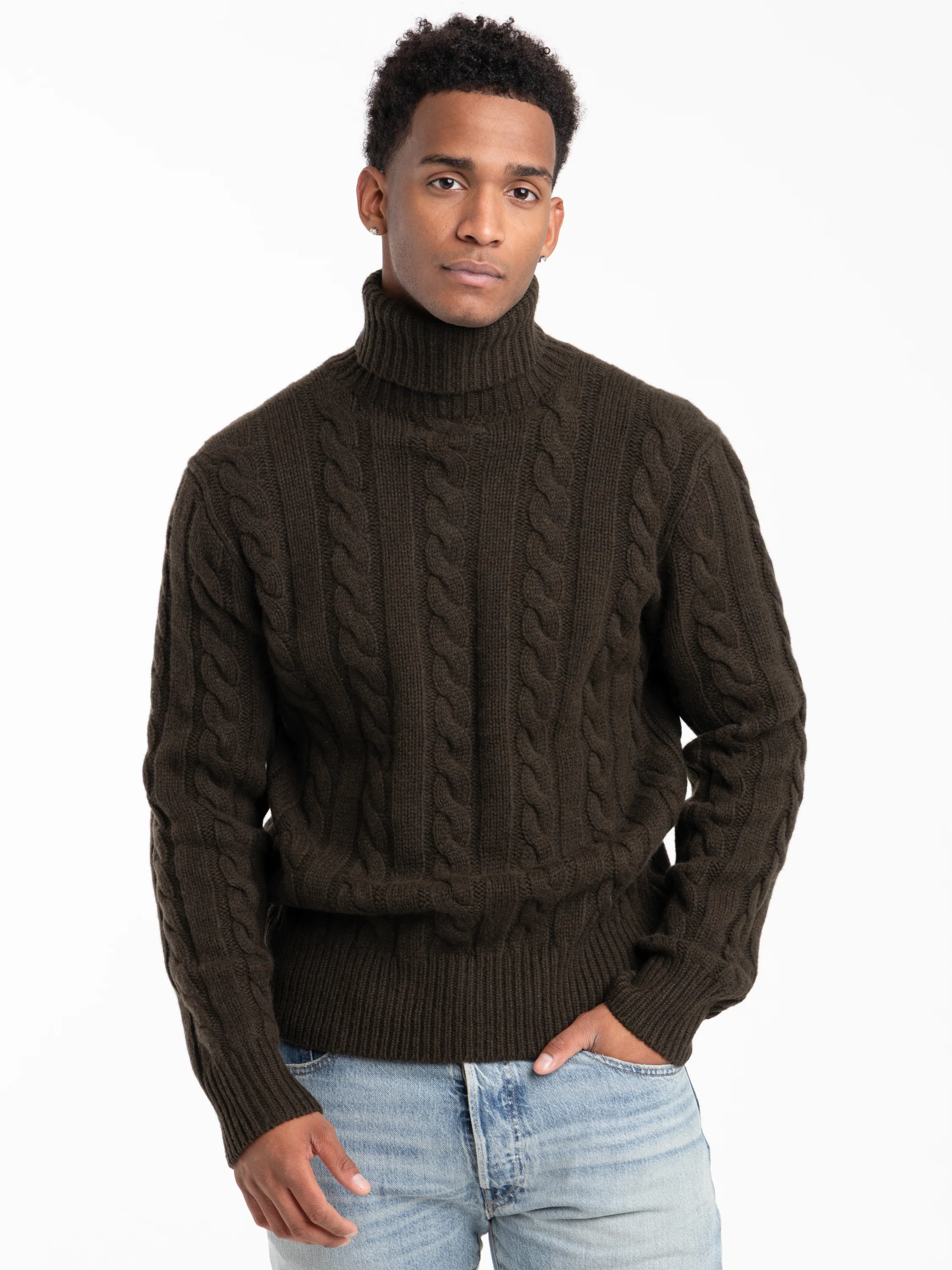 Dark Green Cable-Knit Wool-Cashmere Sweater