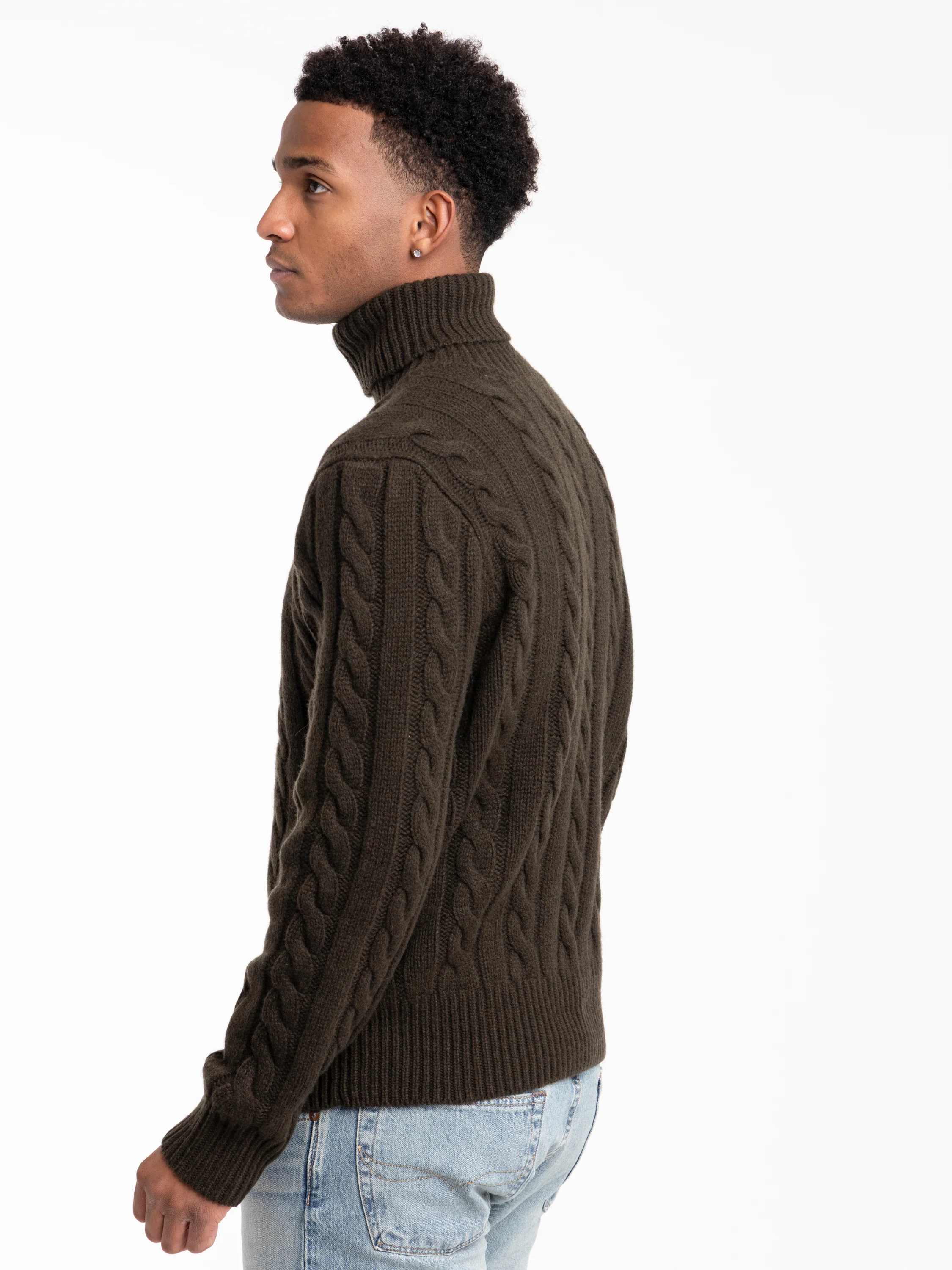 Dark Green Cable-Knit Wool-Cashmere Sweater - Image 3