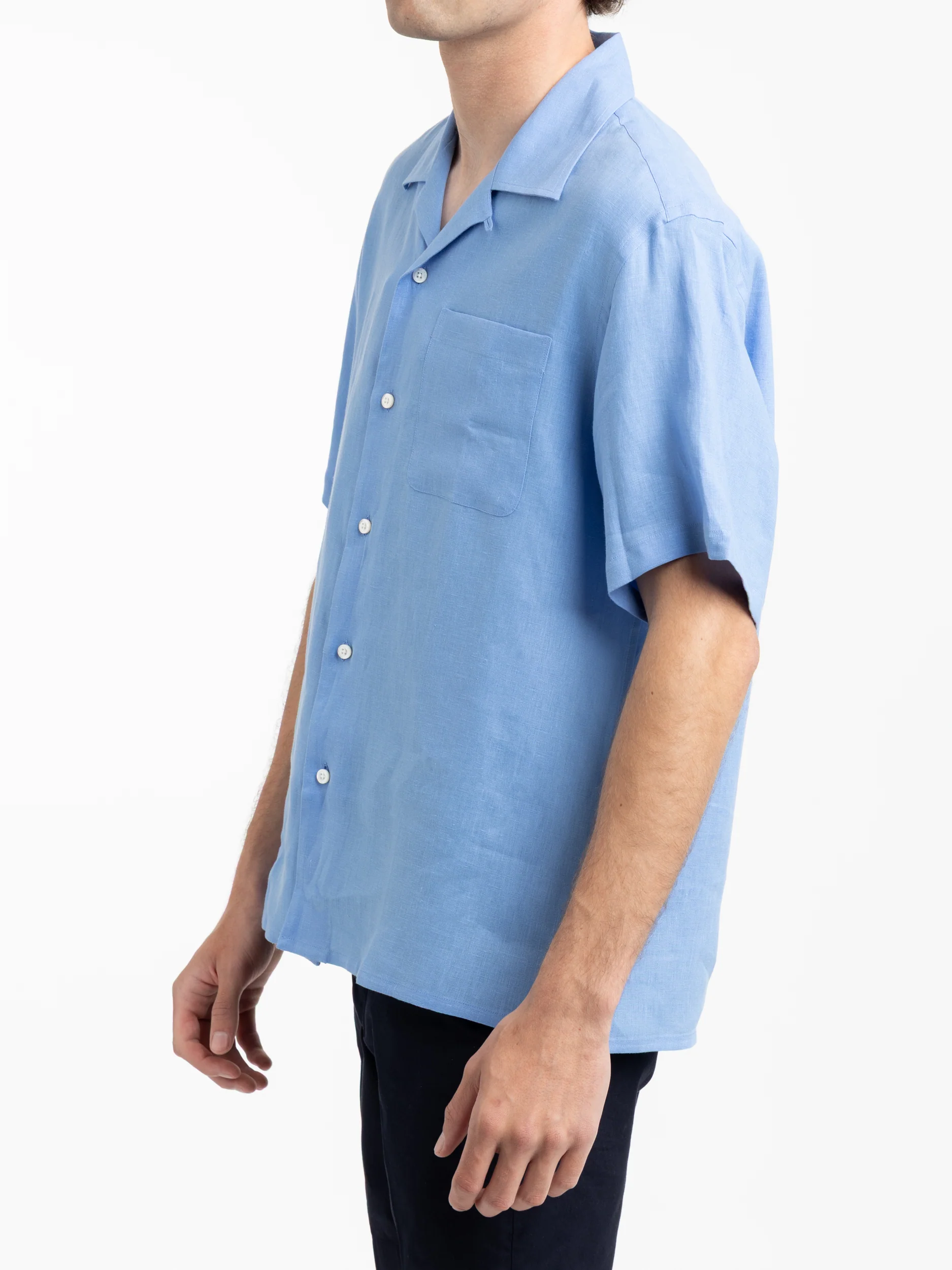 Light Blue Linen Camp Collar Shirt - Image 3