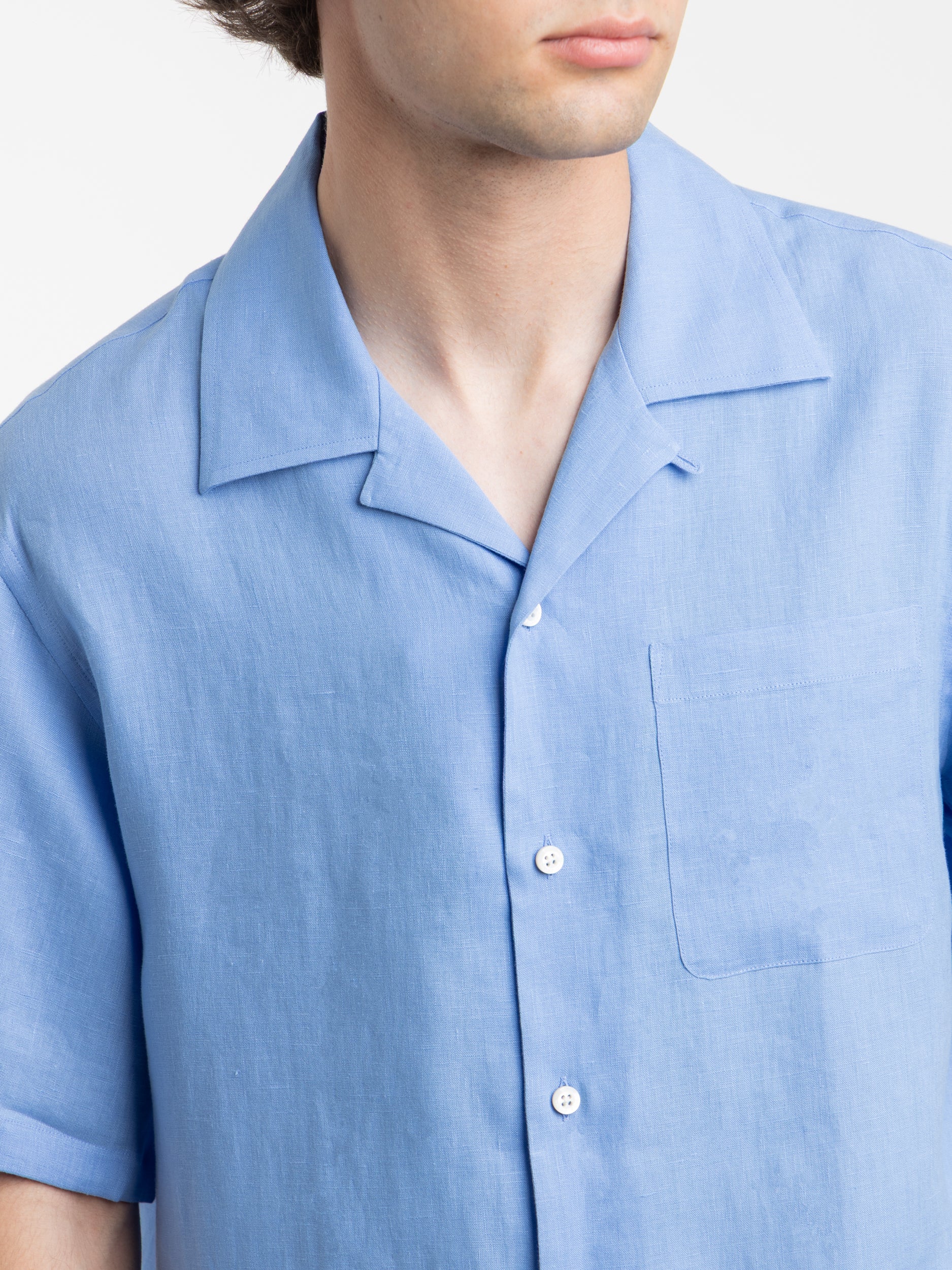 Light Blue Linen Camp Collar Shirt - Image 5