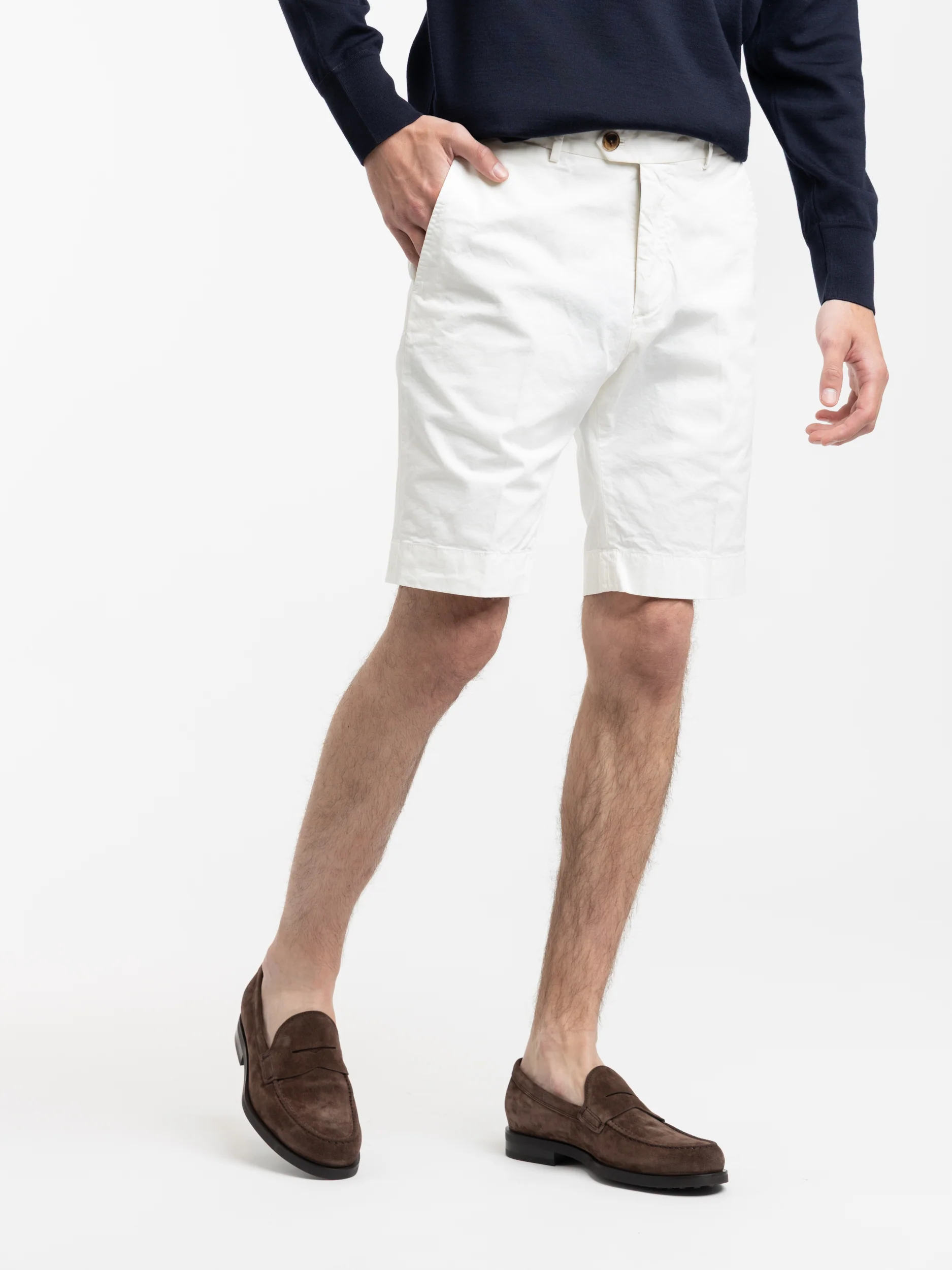 Hand-Tailored Slim Stretch Chino White Short