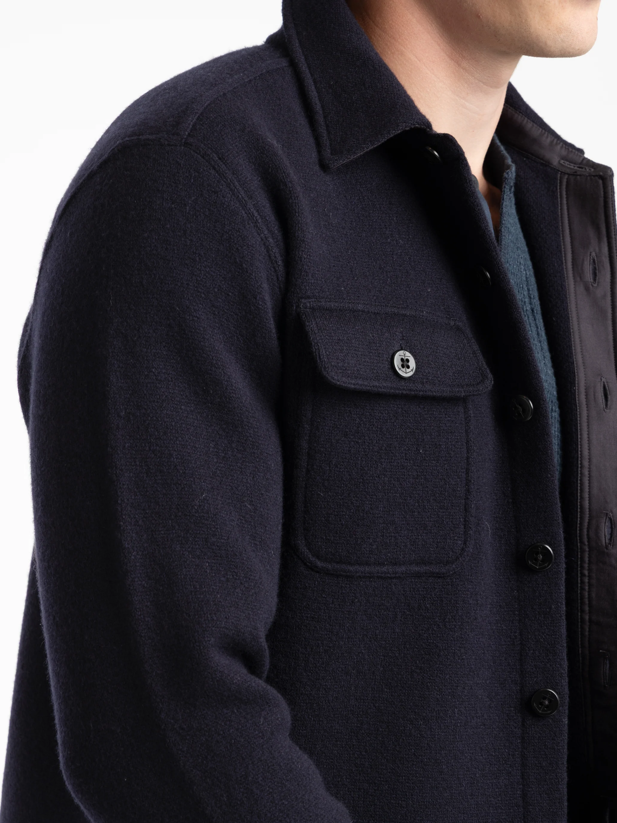 Navy Birdseye Jacquard Wool Sweater - Image 6