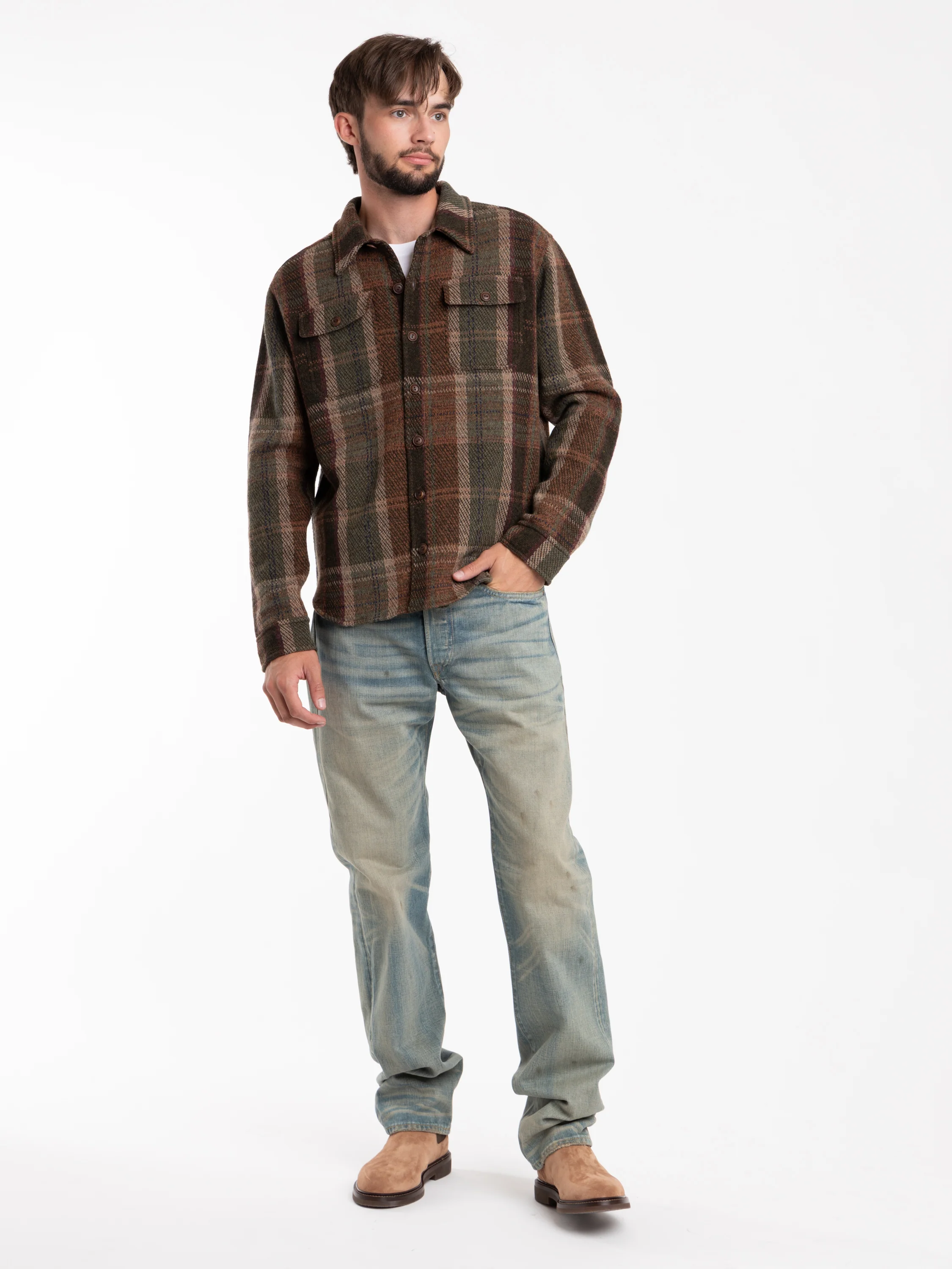 Olive Multicolor Plaid Wool-Cashmere Workshirt - Image 2