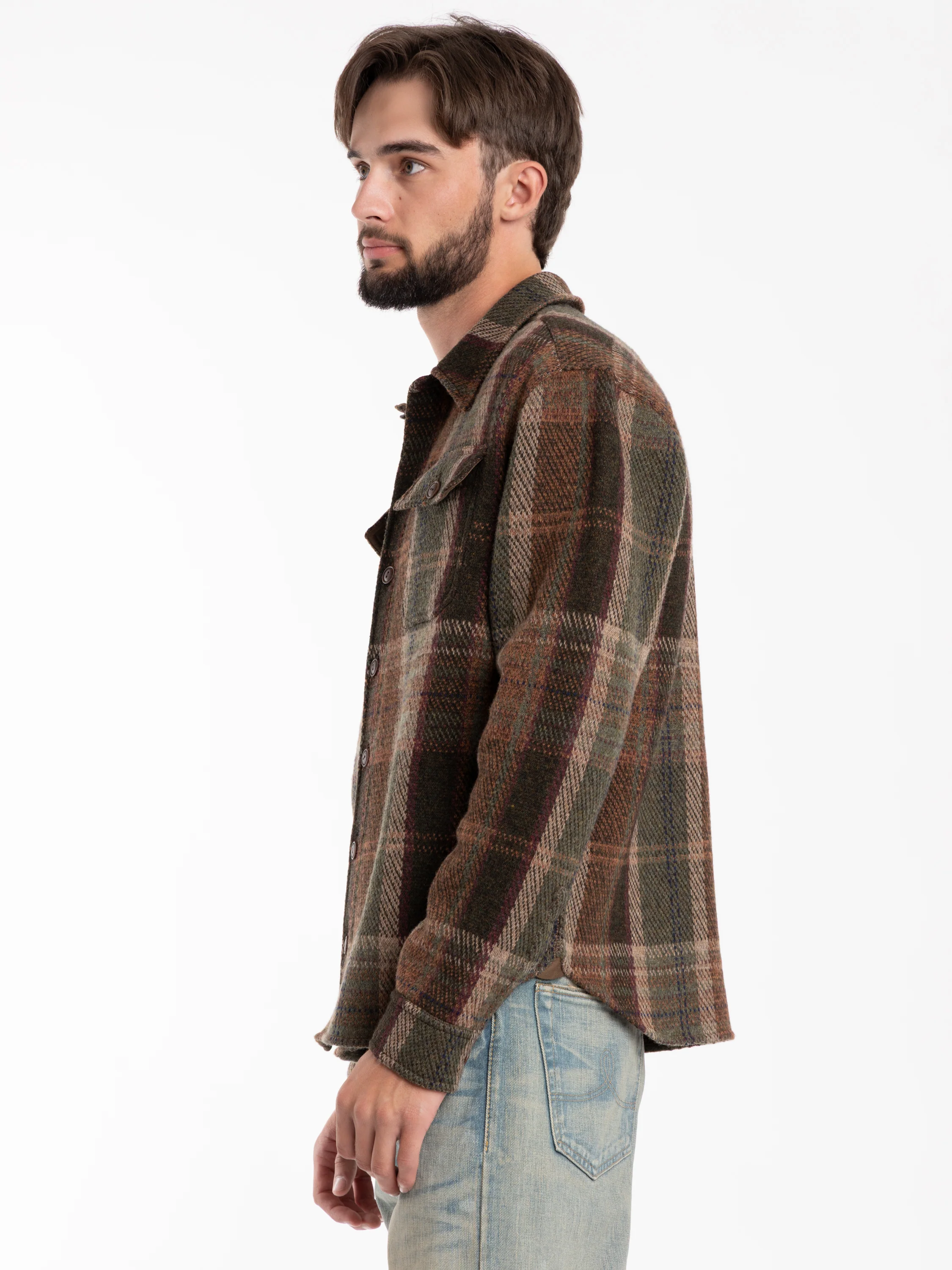 Olive Multicolor Plaid Wool-Cashmere Workshirt - Image 3