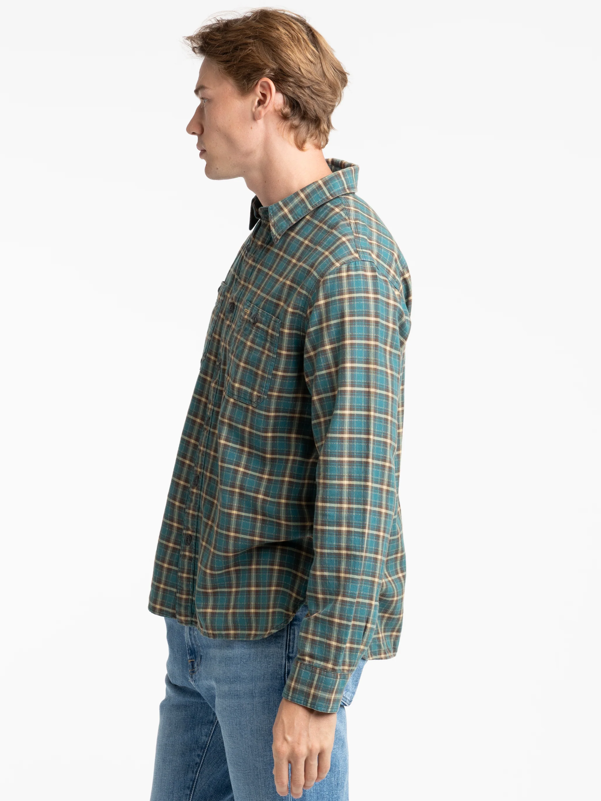 Teal/Multi Color Plaid Twill Sport Shirt - Image 3