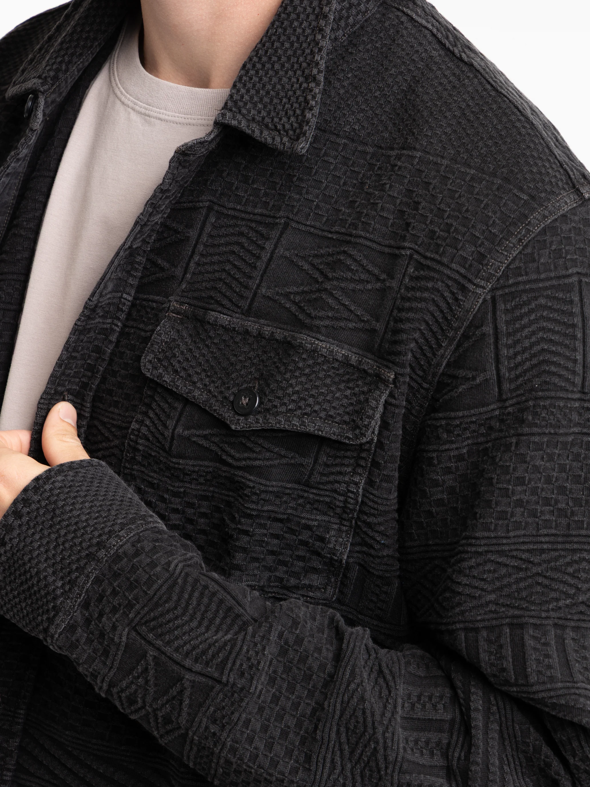 Black Patterned Jacquard Shirt - Image 6