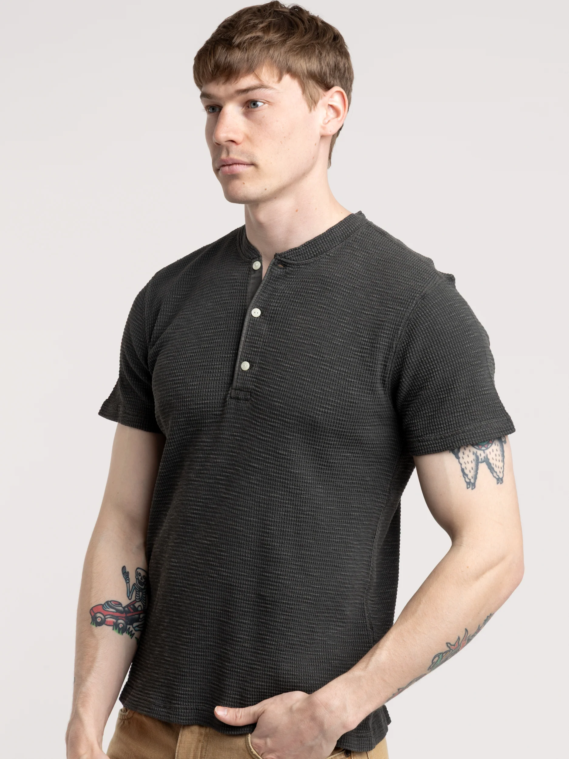 Black Short Sleeve Waffle Shirt