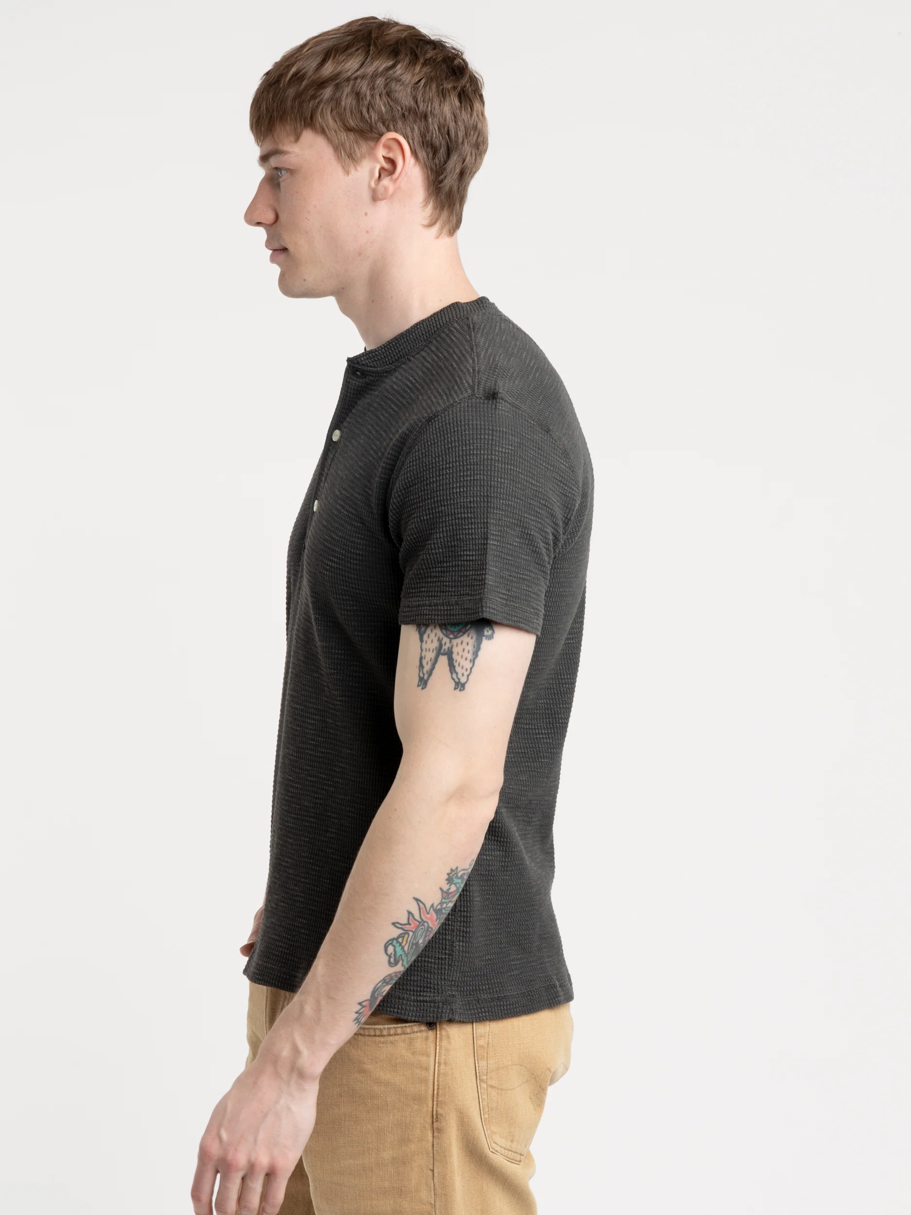 Black Short Sleeve Waffle Shirt - Image 3
