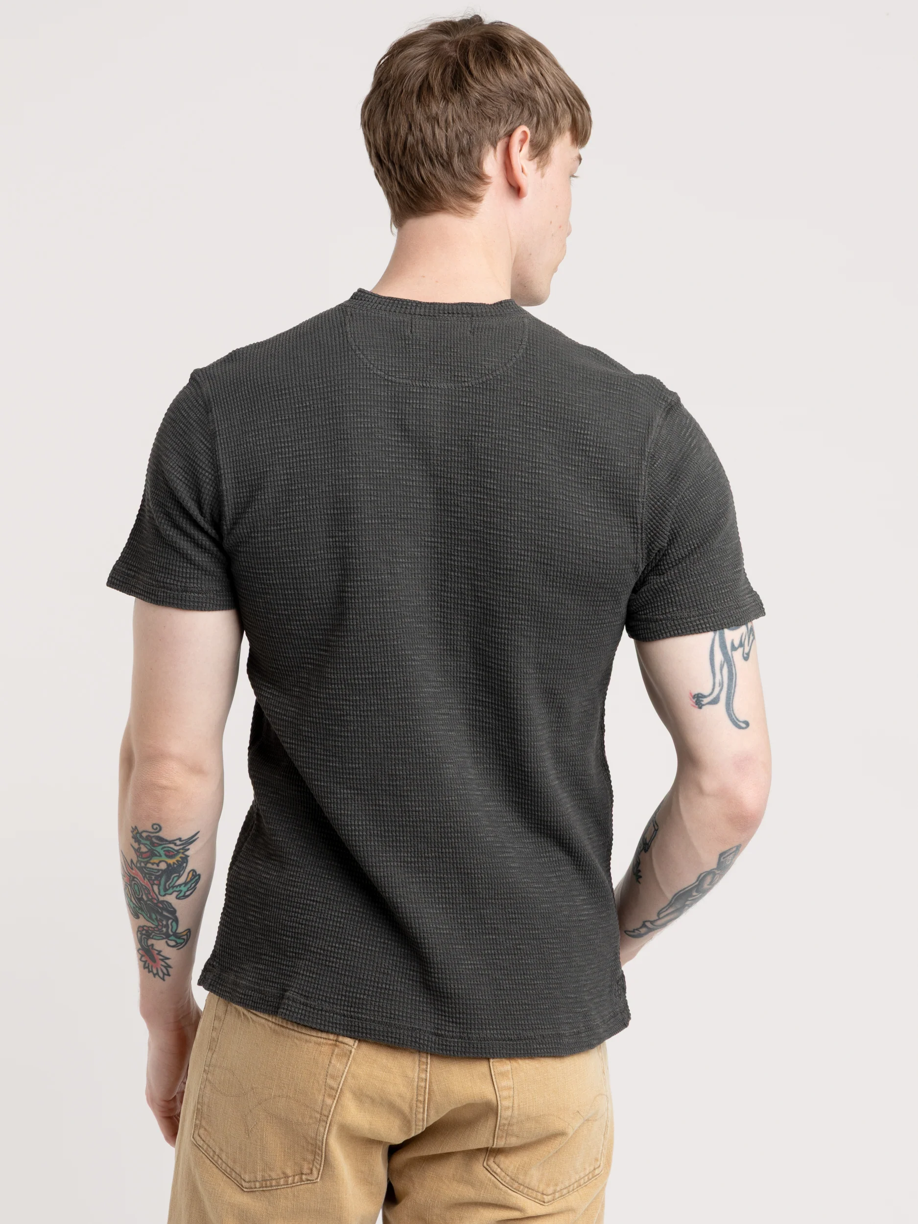 Black Short Sleeve Waffle Shirt - Image 4