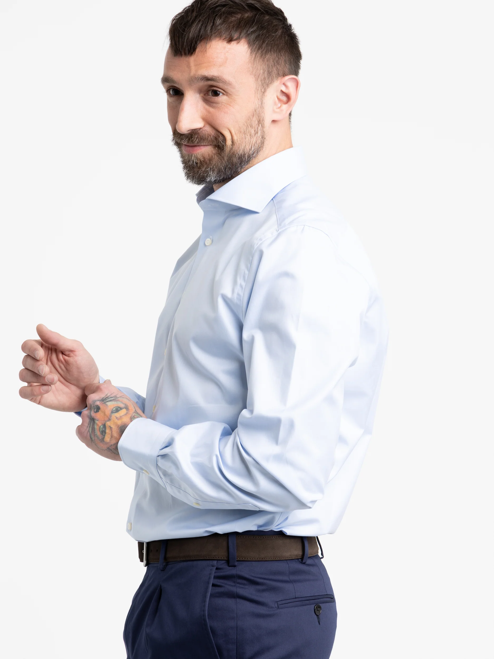 Blue Fitted Body Dress Shirt - Image 3