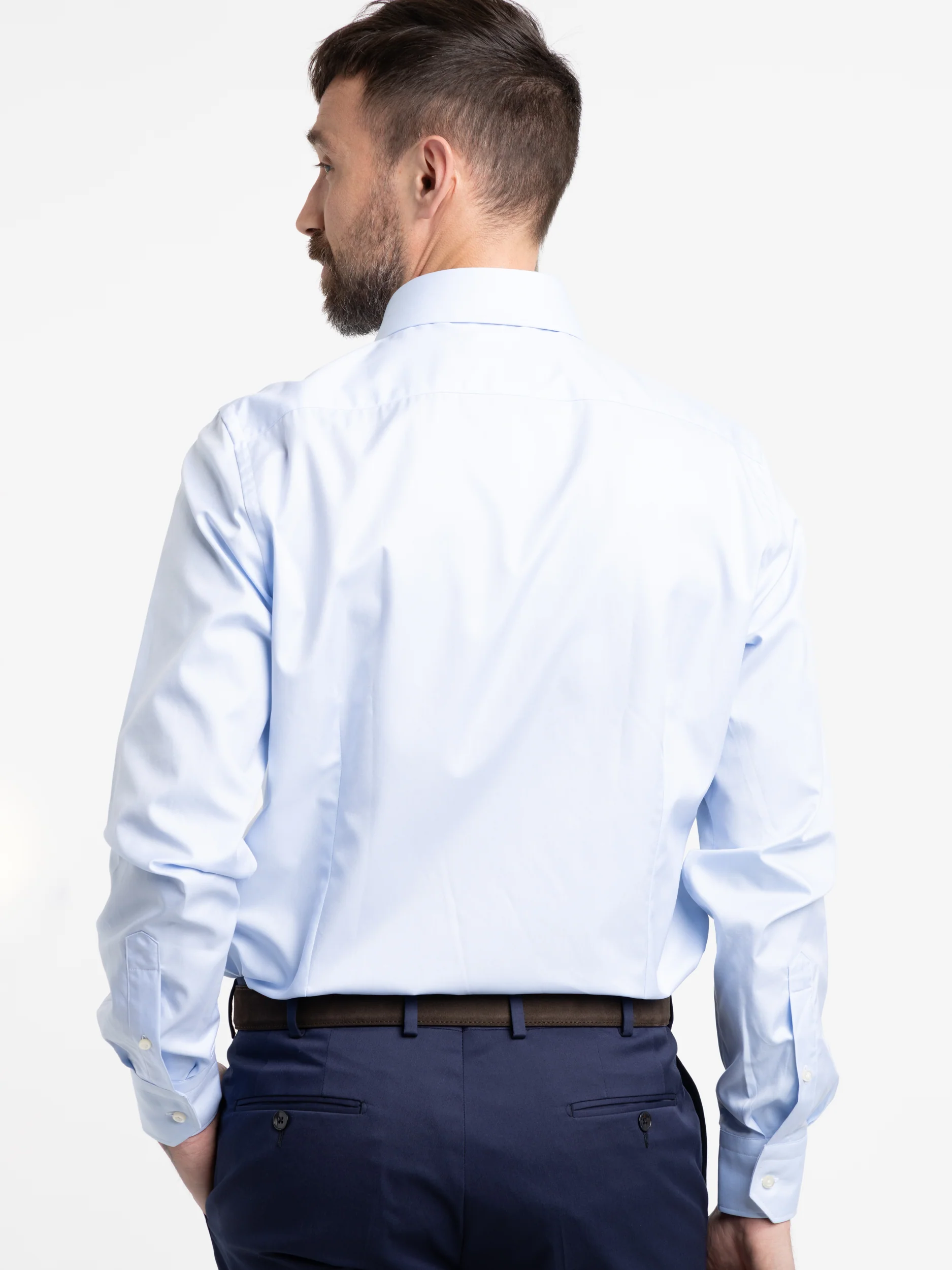 Blue Fitted Body Dress Shirt - Image 4