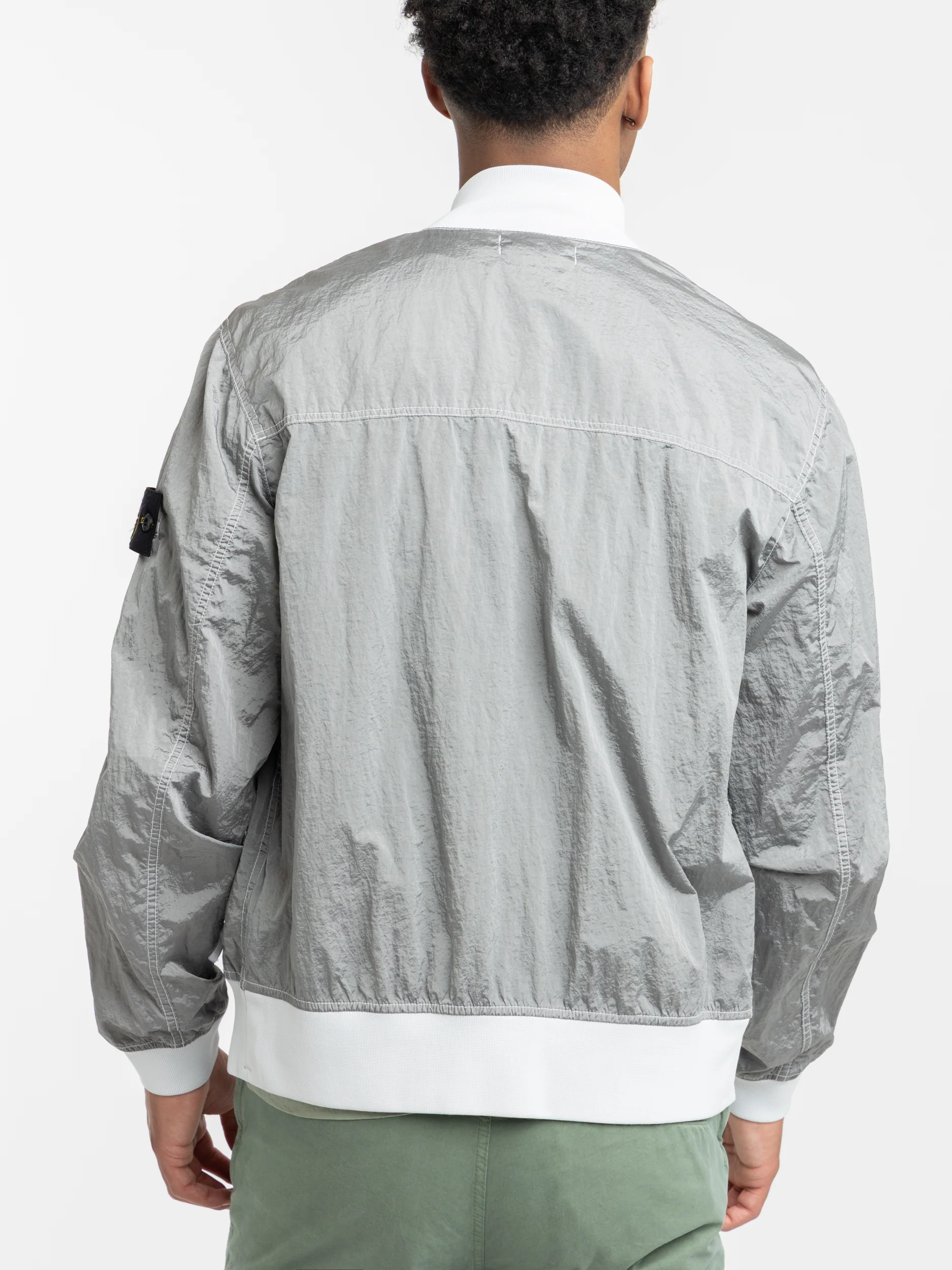 Grey Nylon Metal Bomber Jacket - Image 4