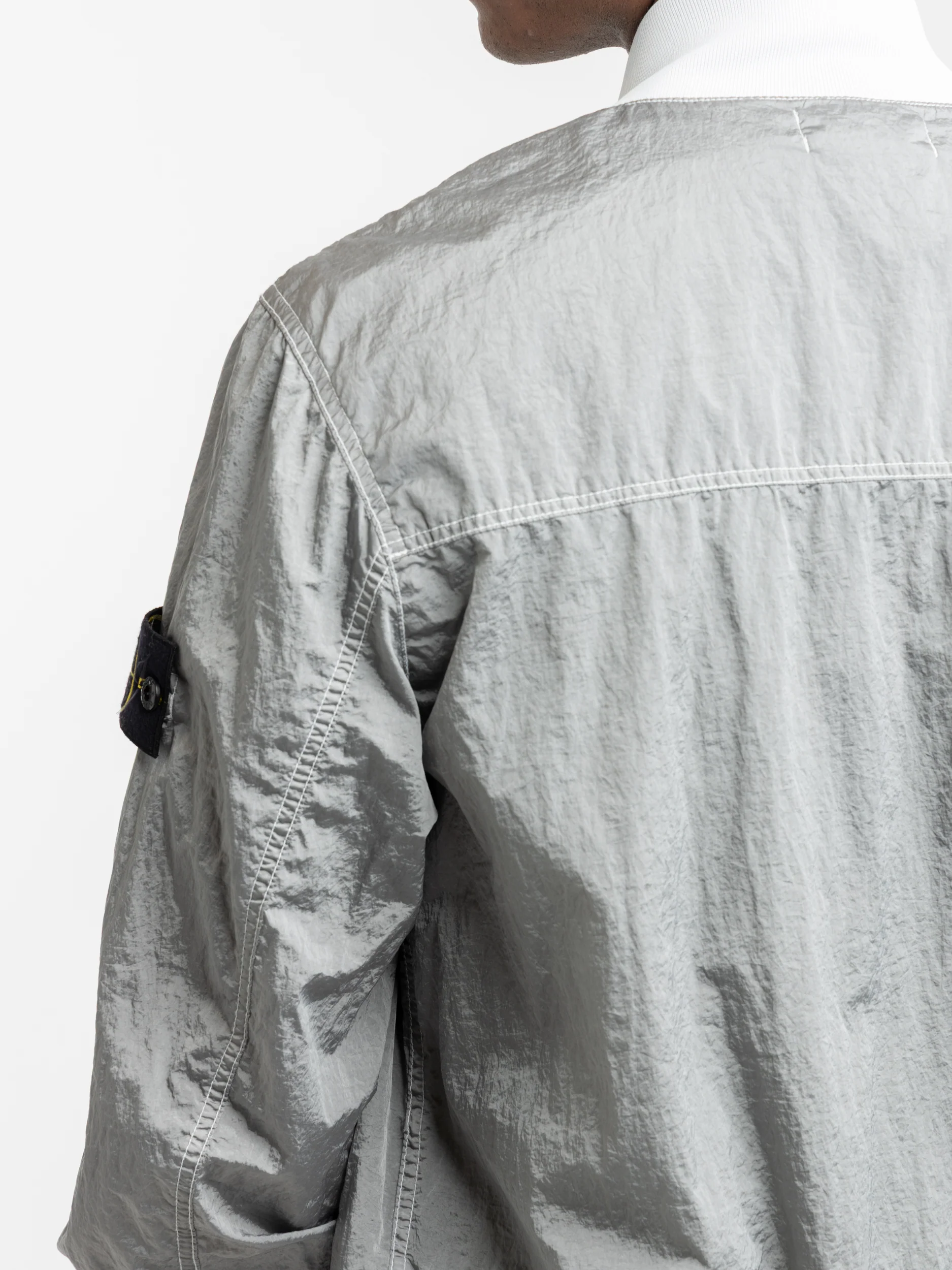 Grey Nylon Metal Bomber Jacket - Image 5