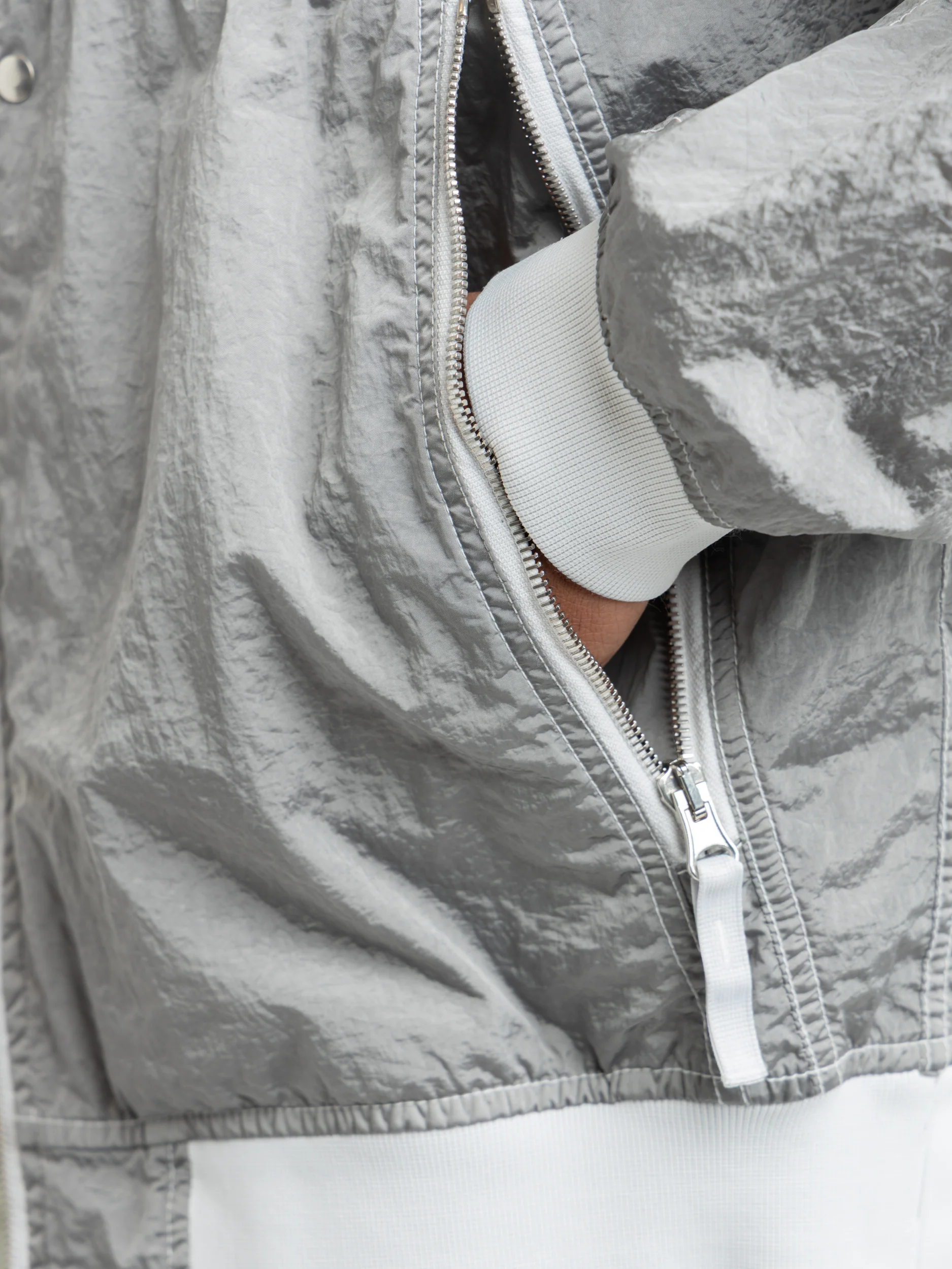 Grey Nylon Metal Bomber Jacket - Image 7