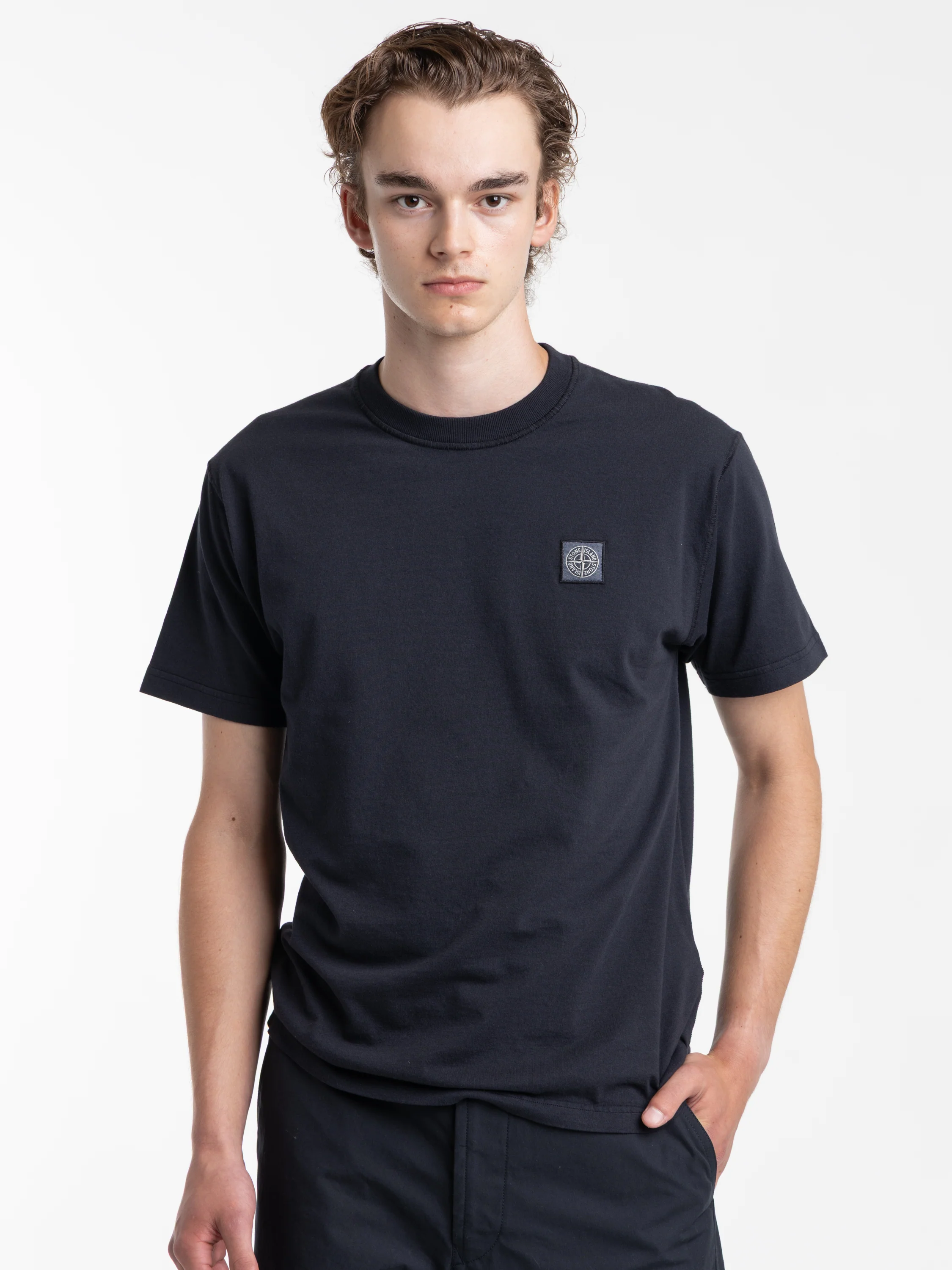 Navy Organic Cotton Jersey Fisatto Effect T-Shirt