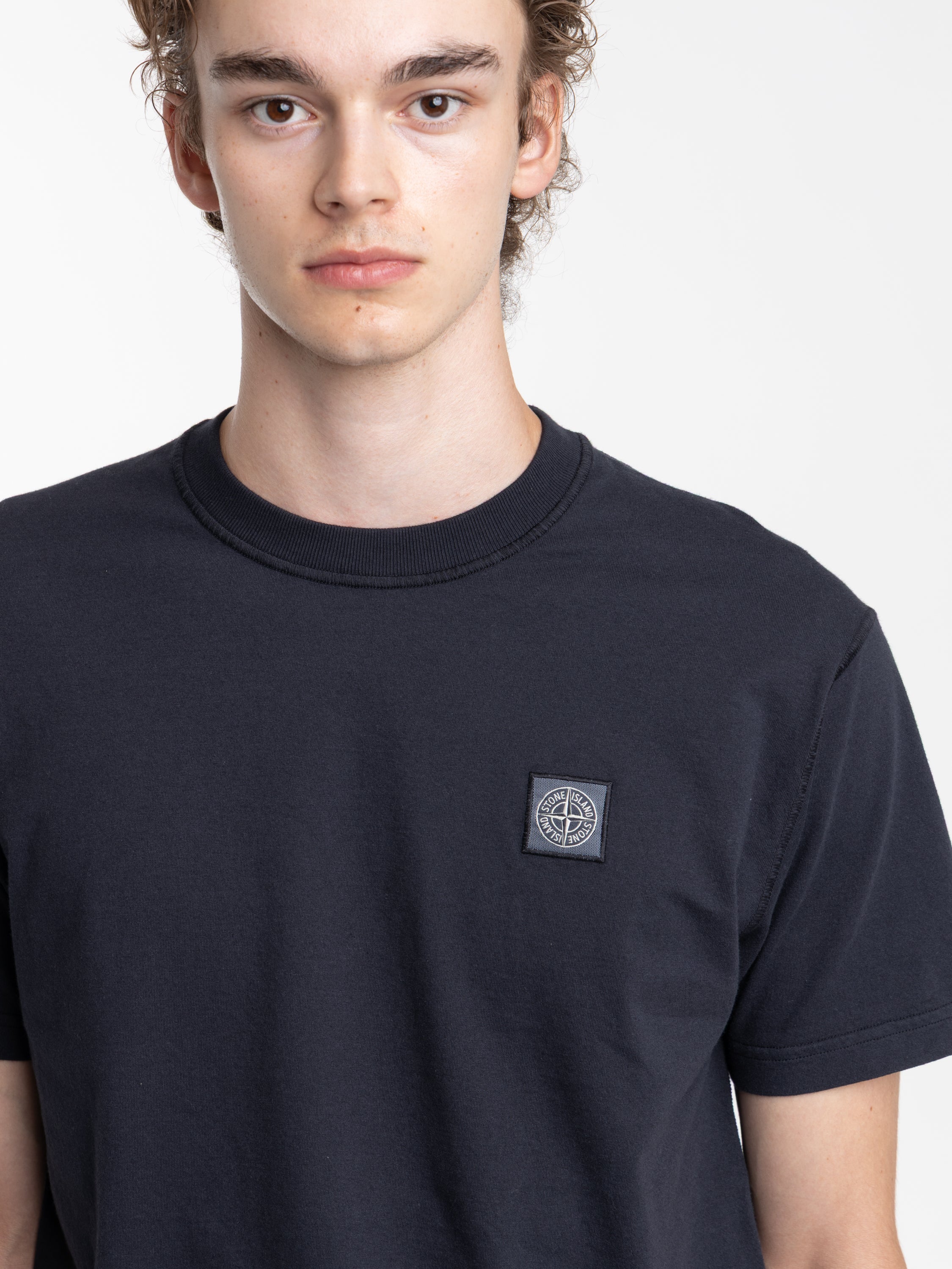 Navy Organic Cotton Jersey Fisatto Effect T-Shirt - Image 3
