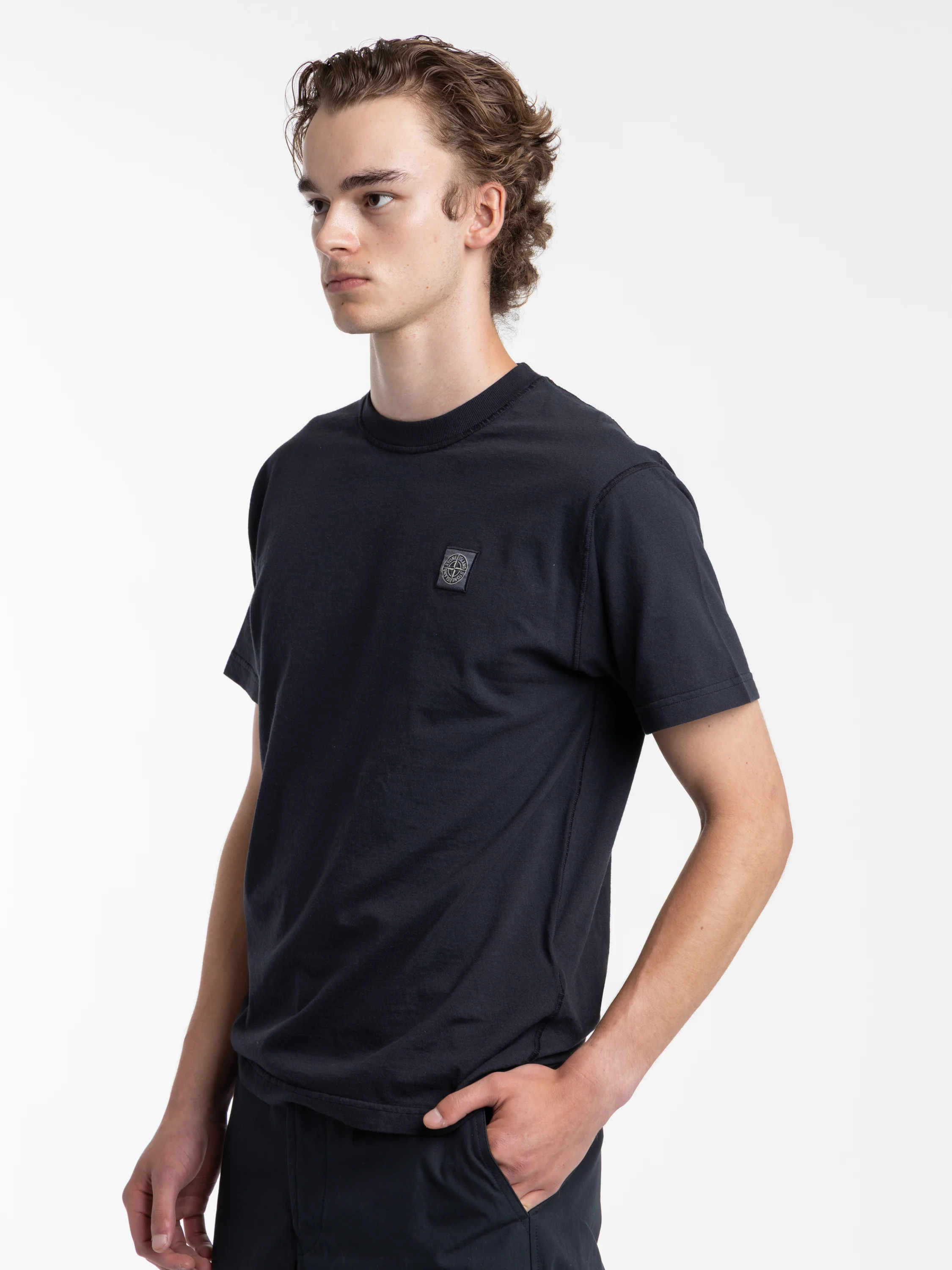 Navy Organic Cotton Jersey Fisatto Effect T-Shirt - Image 4