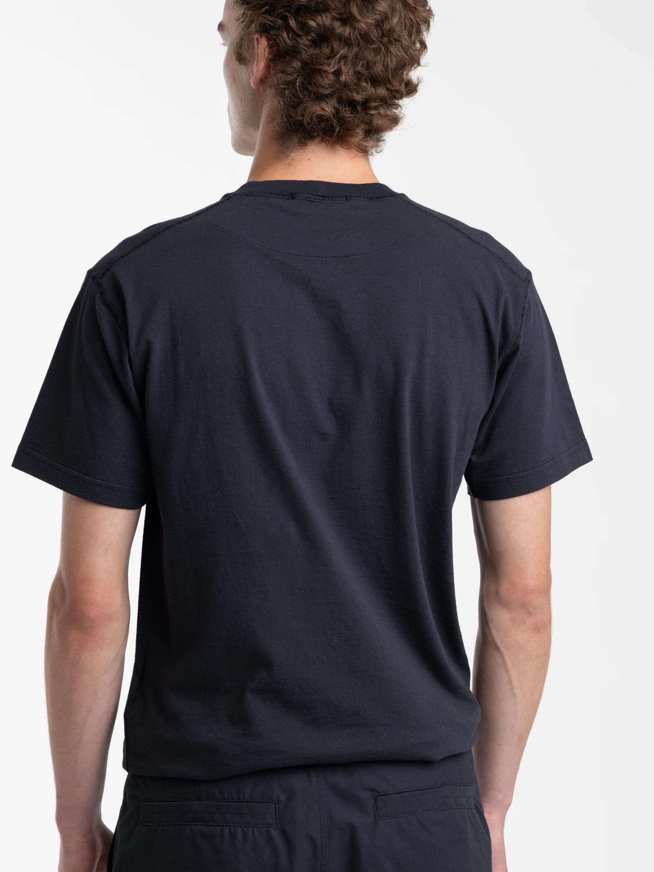 Navy Organic Cotton Jersey Fisatto Effect T-Shirt - Image 5