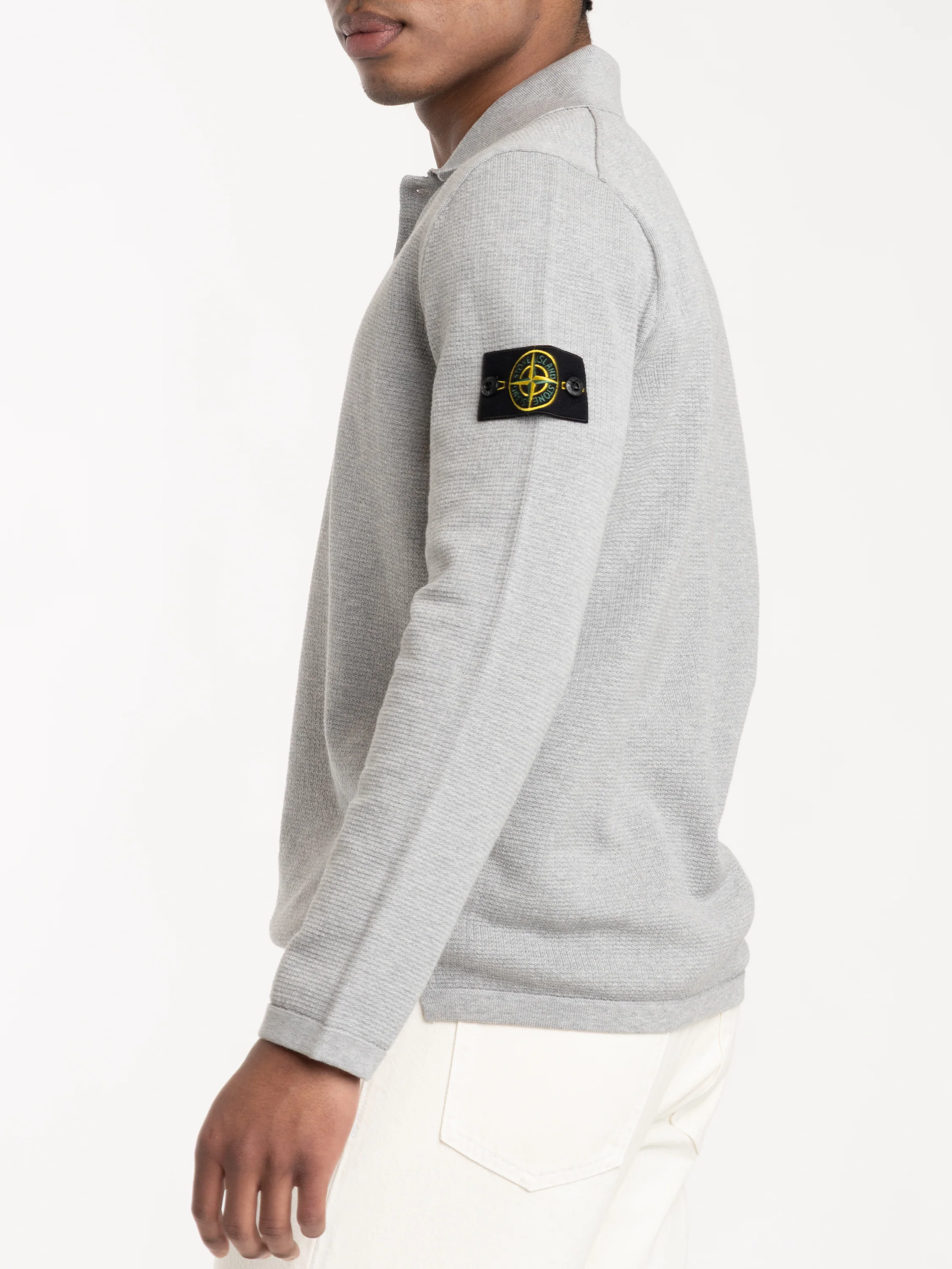 Grey Loose-fit Long Sleeve Polo with Ribbed Trims - Image 3