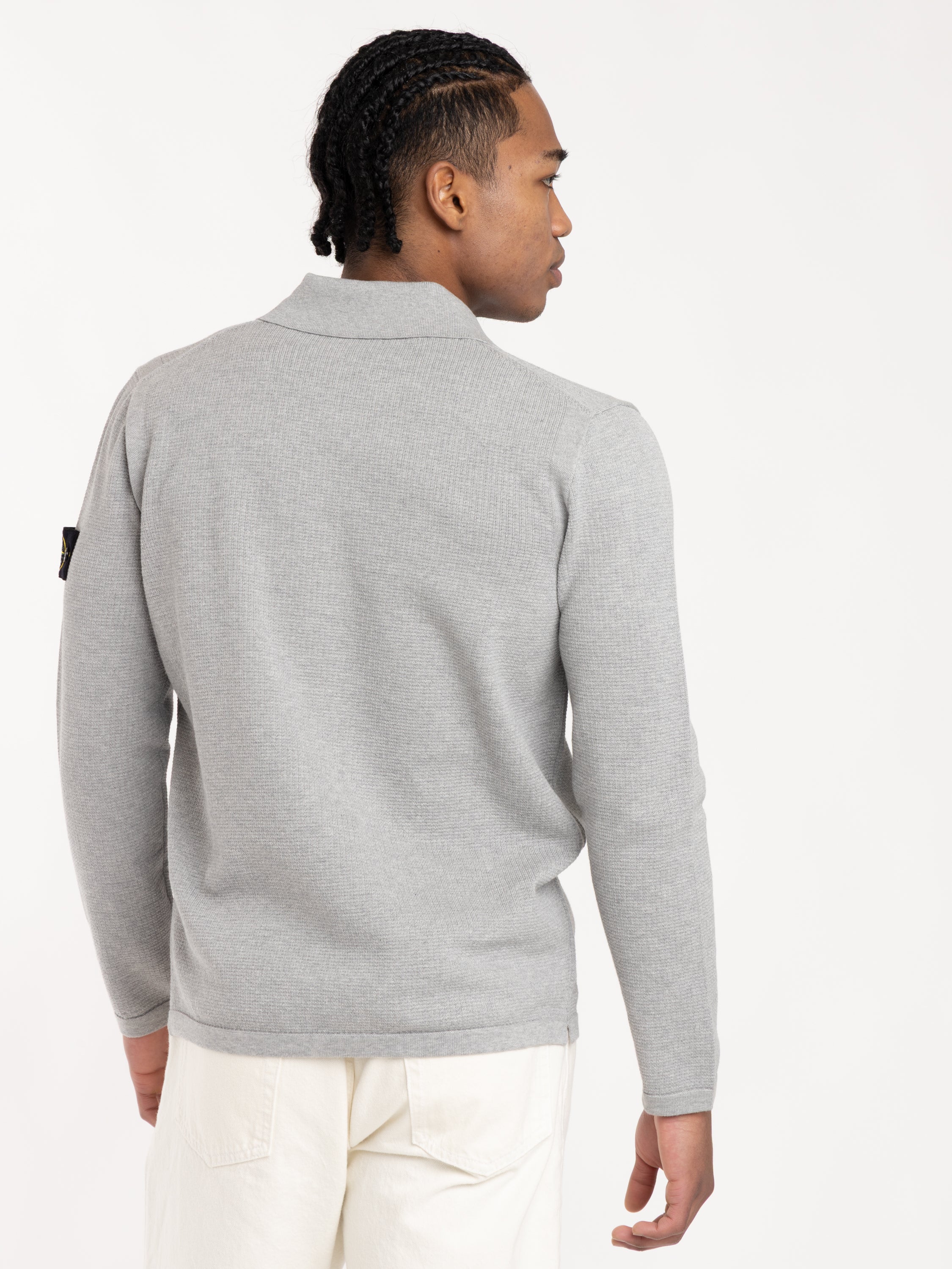 Grey Loose-fit Long Sleeve Polo with Ribbed Trims - Image 4