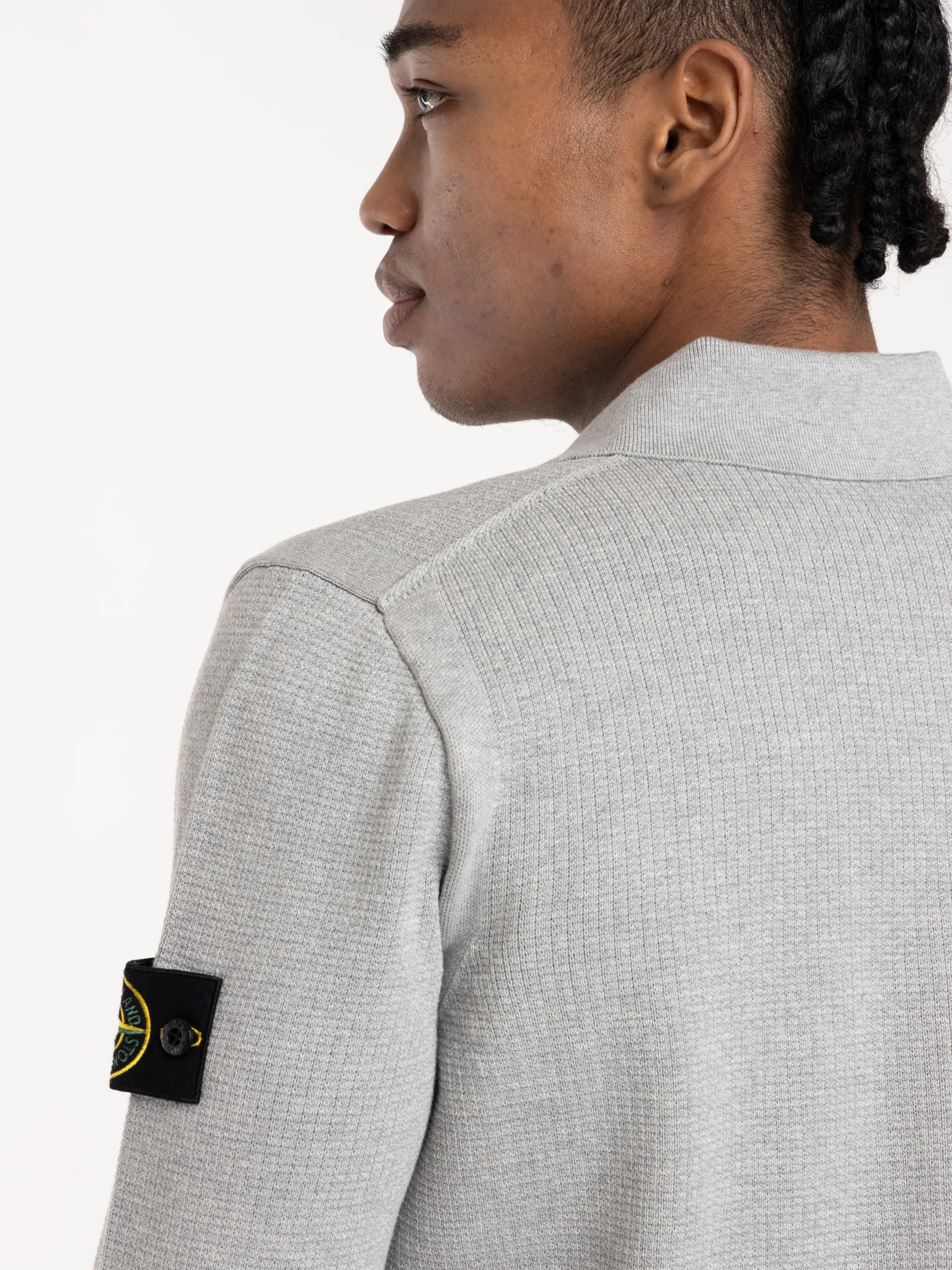 Grey Loose-fit Long Sleeve Polo with Ribbed Trims - Image 5
