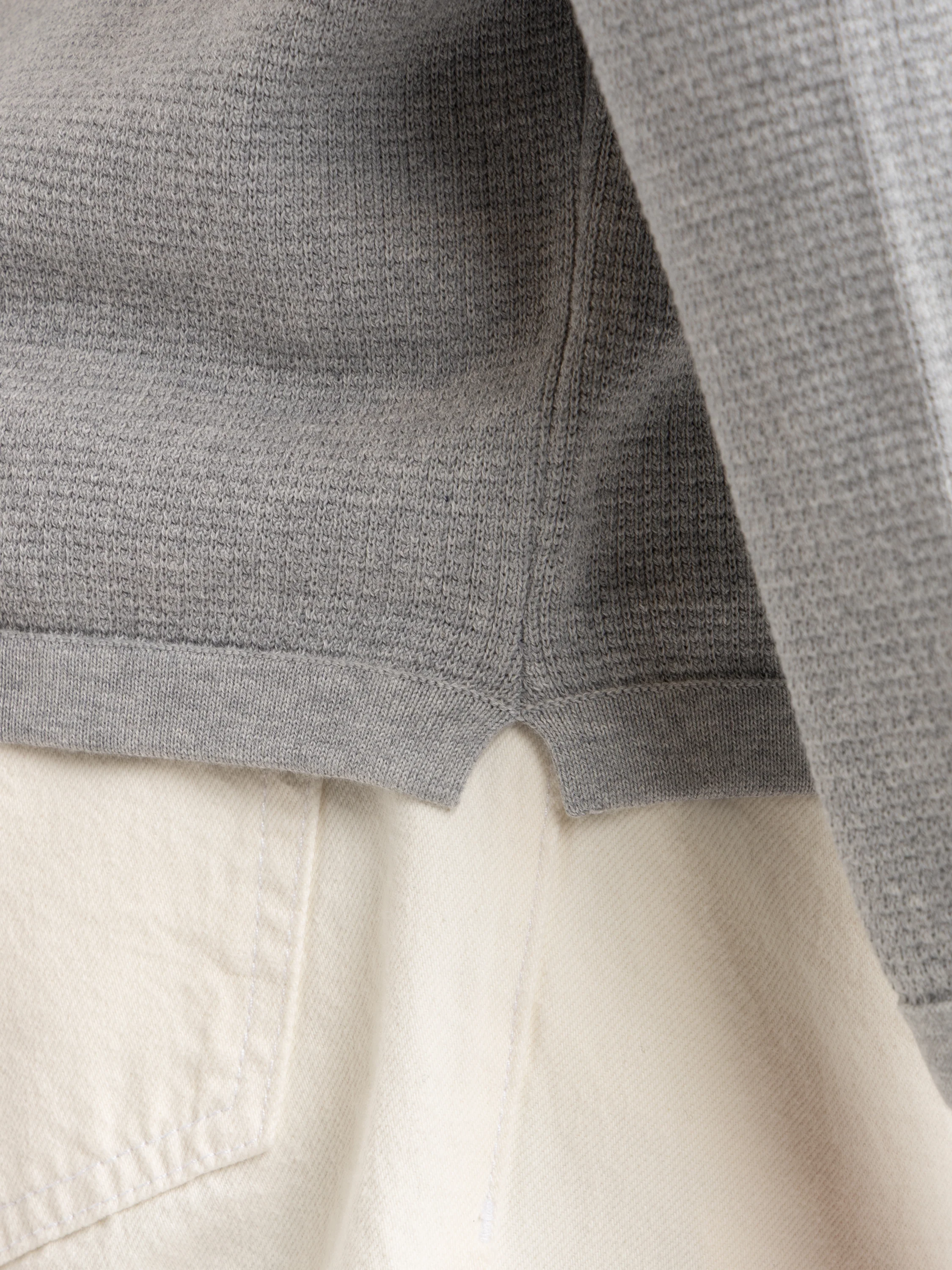 Grey Loose-fit Long Sleeve Polo with Ribbed Trims - Image 8