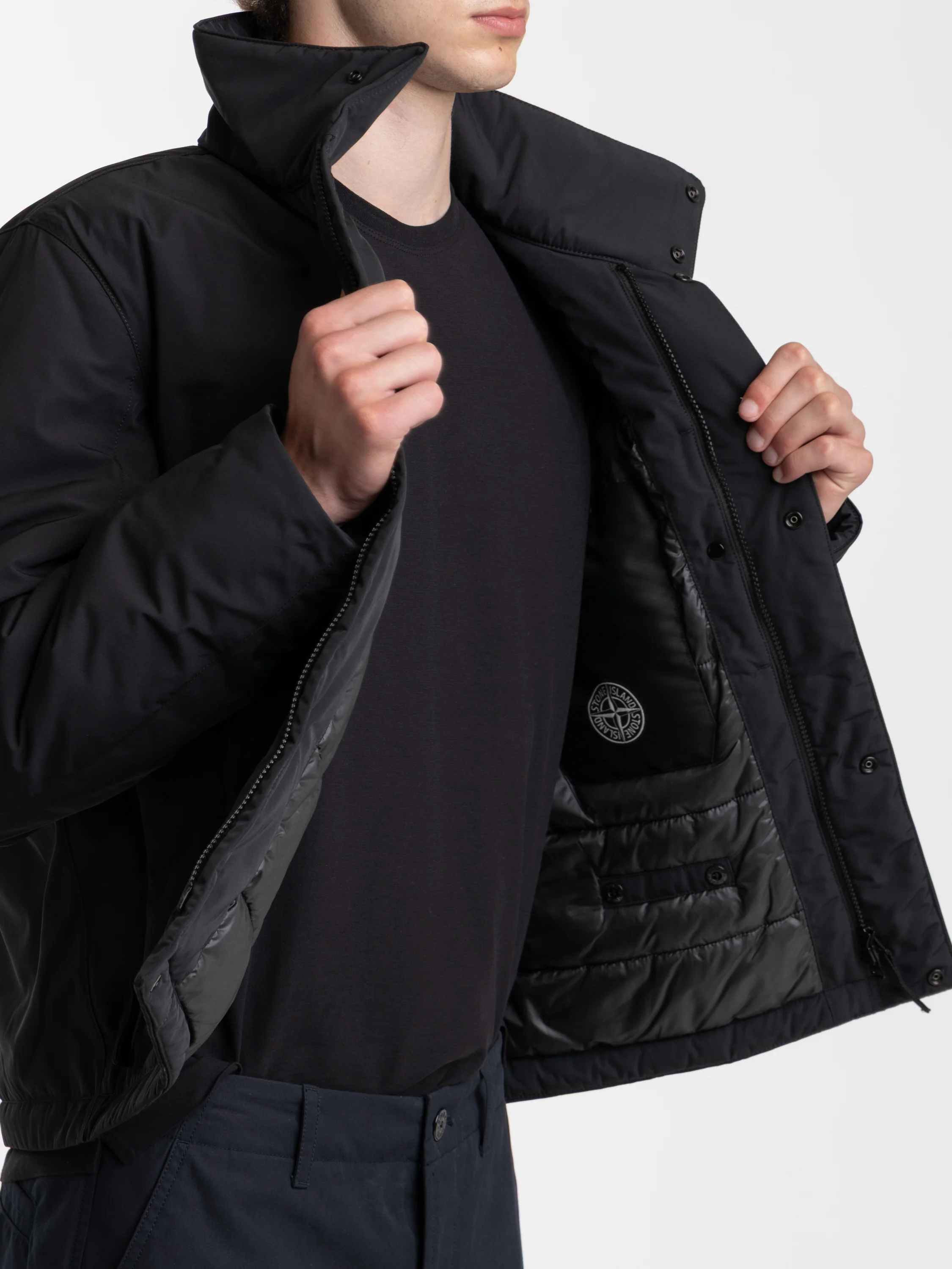 Black Micro Twill Padded Hooded Jacket - Image 4
