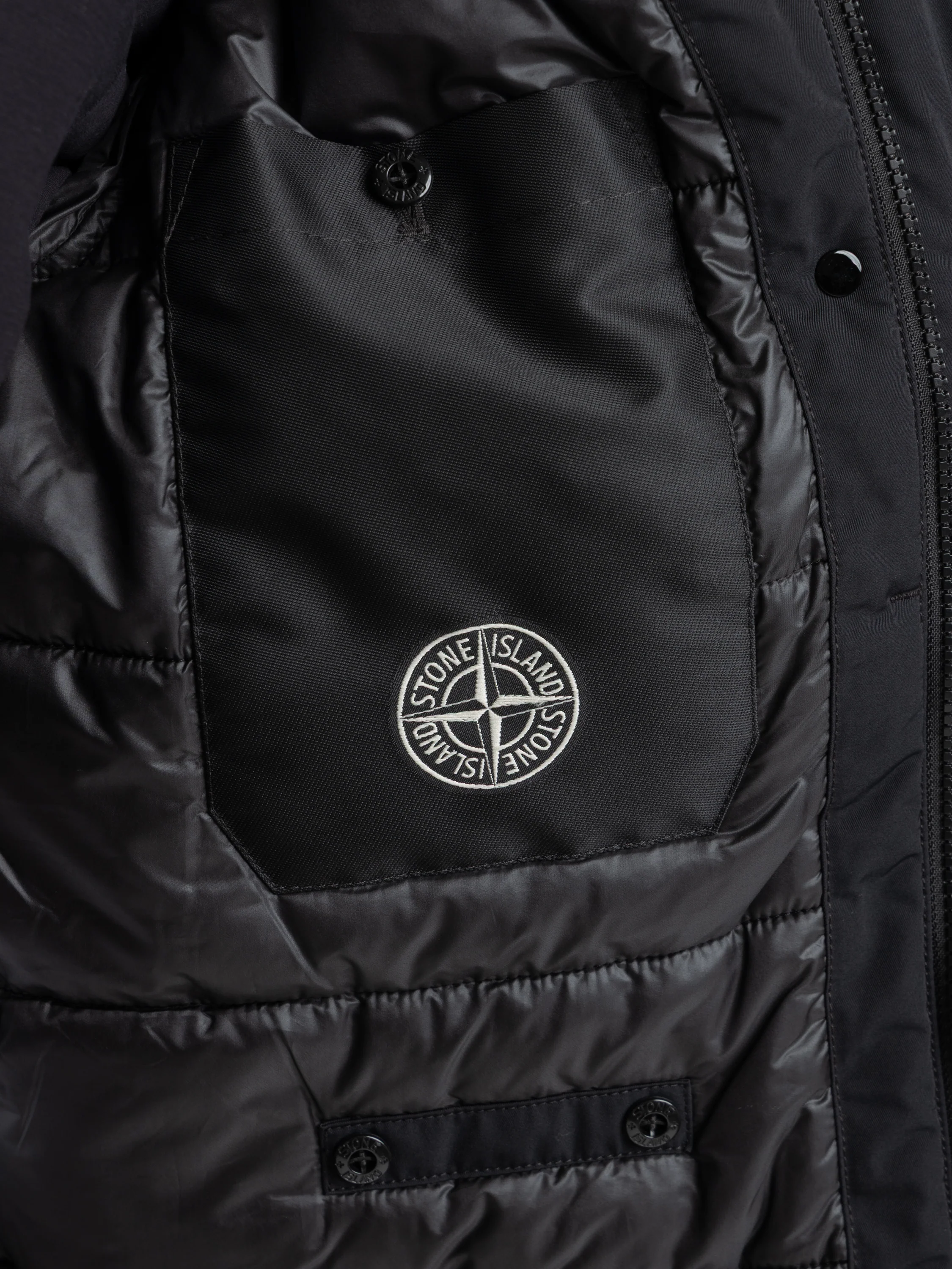 Black Micro Twill Padded Hooded Jacket - Image 8
