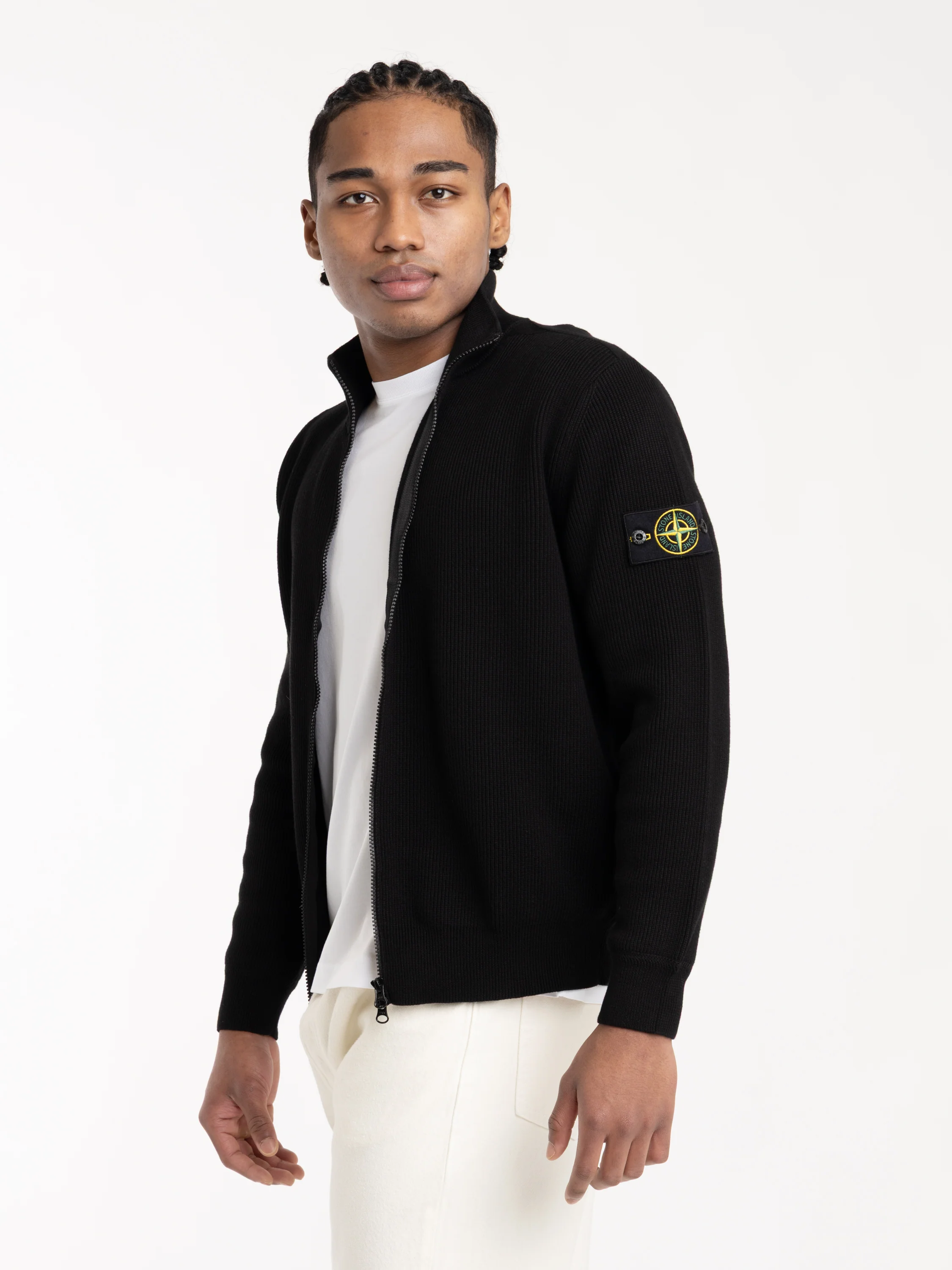 Black Ribbed Soft Organic Cotton Regular-fit Zip-up Sweater - Image 3