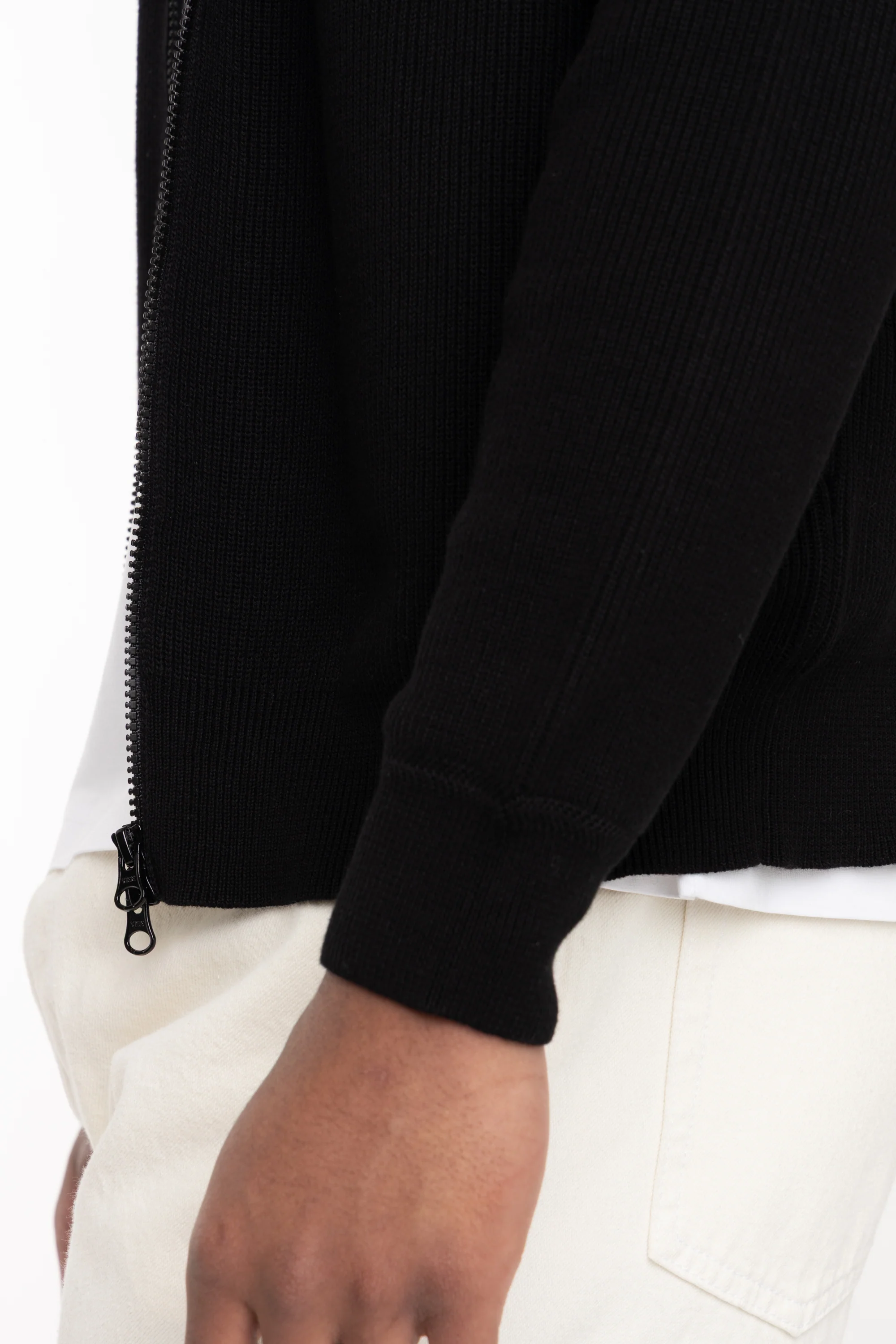 Black Ribbed Soft Organic Cotton Regular-fit Zip-up Sweater - Image 7