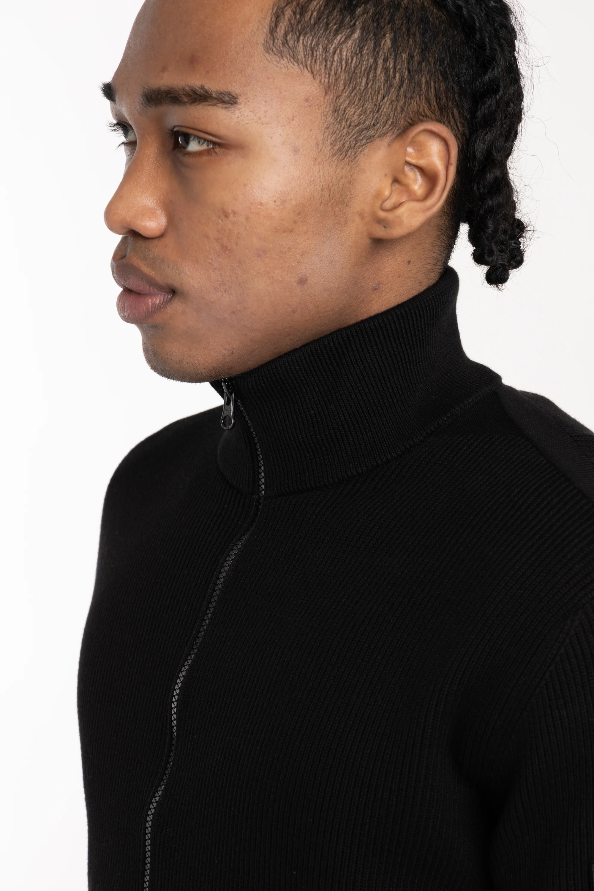 Black Ribbed Soft Organic Cotton Regular-fit Zip-up Sweater - Image 9