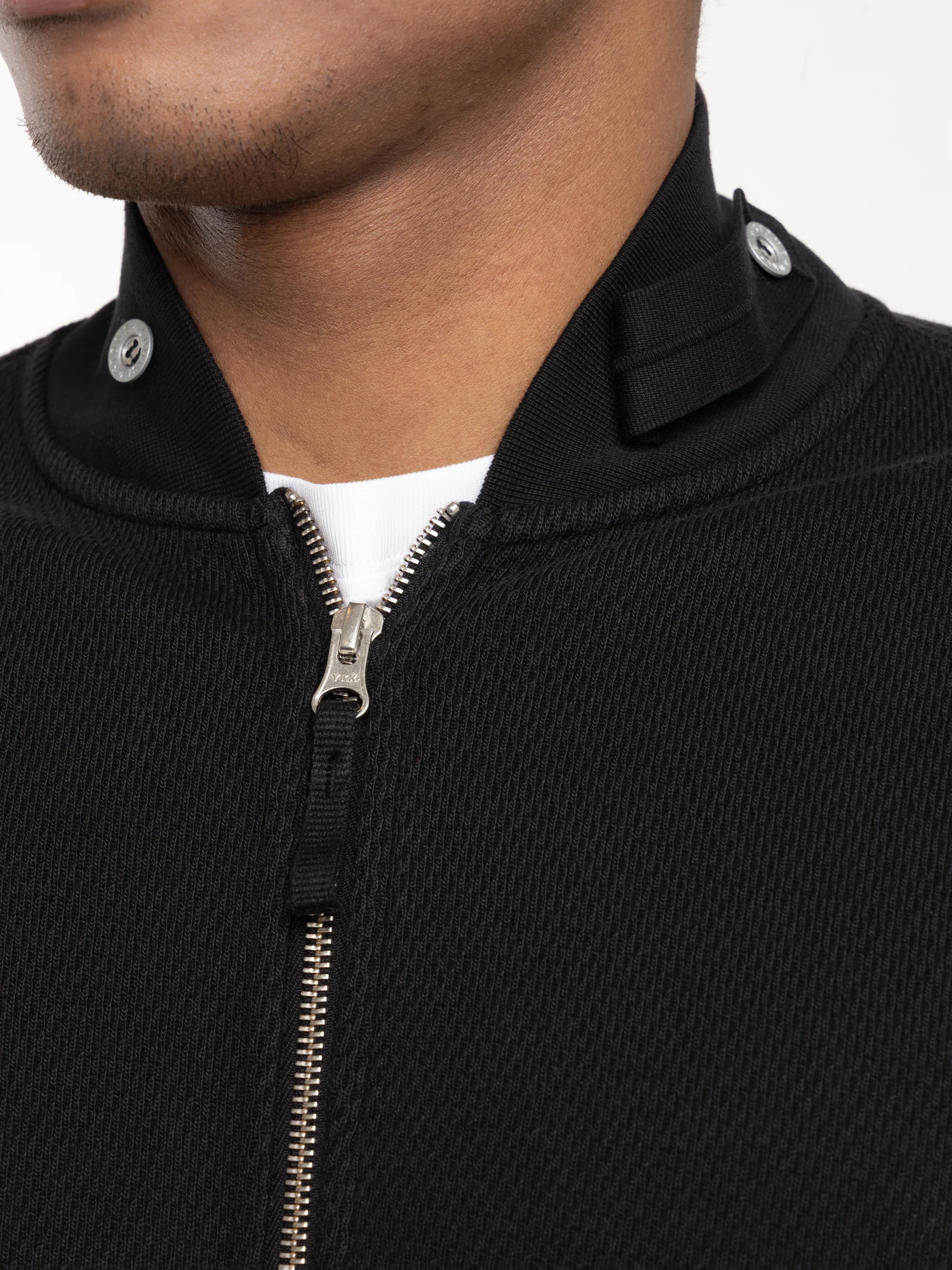 Black Mesh Stitch Organic Cotton Fleece Track Jacket with Pockets - Image 4