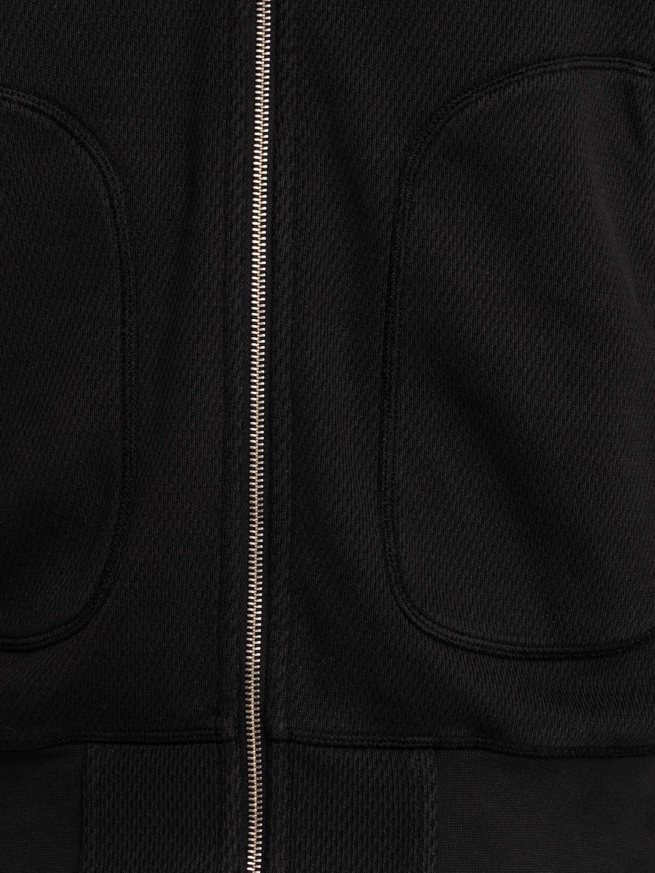Black Mesh Stitch Organic Cotton Fleece Track Jacket with Pockets - Image 9