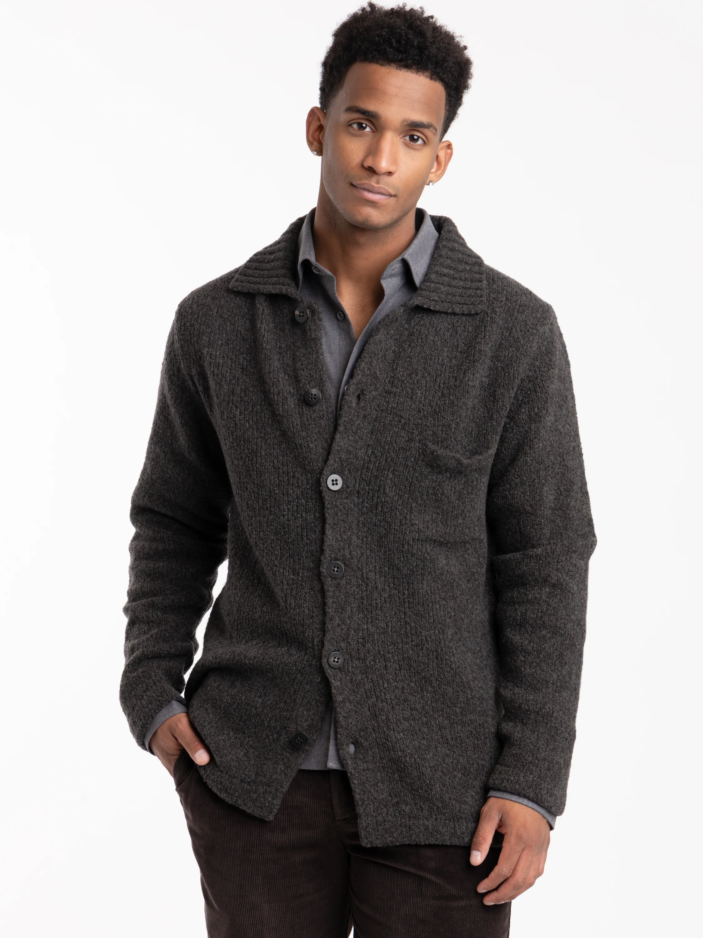Long Sleeve Polo Wool Overshirt Cardigan
