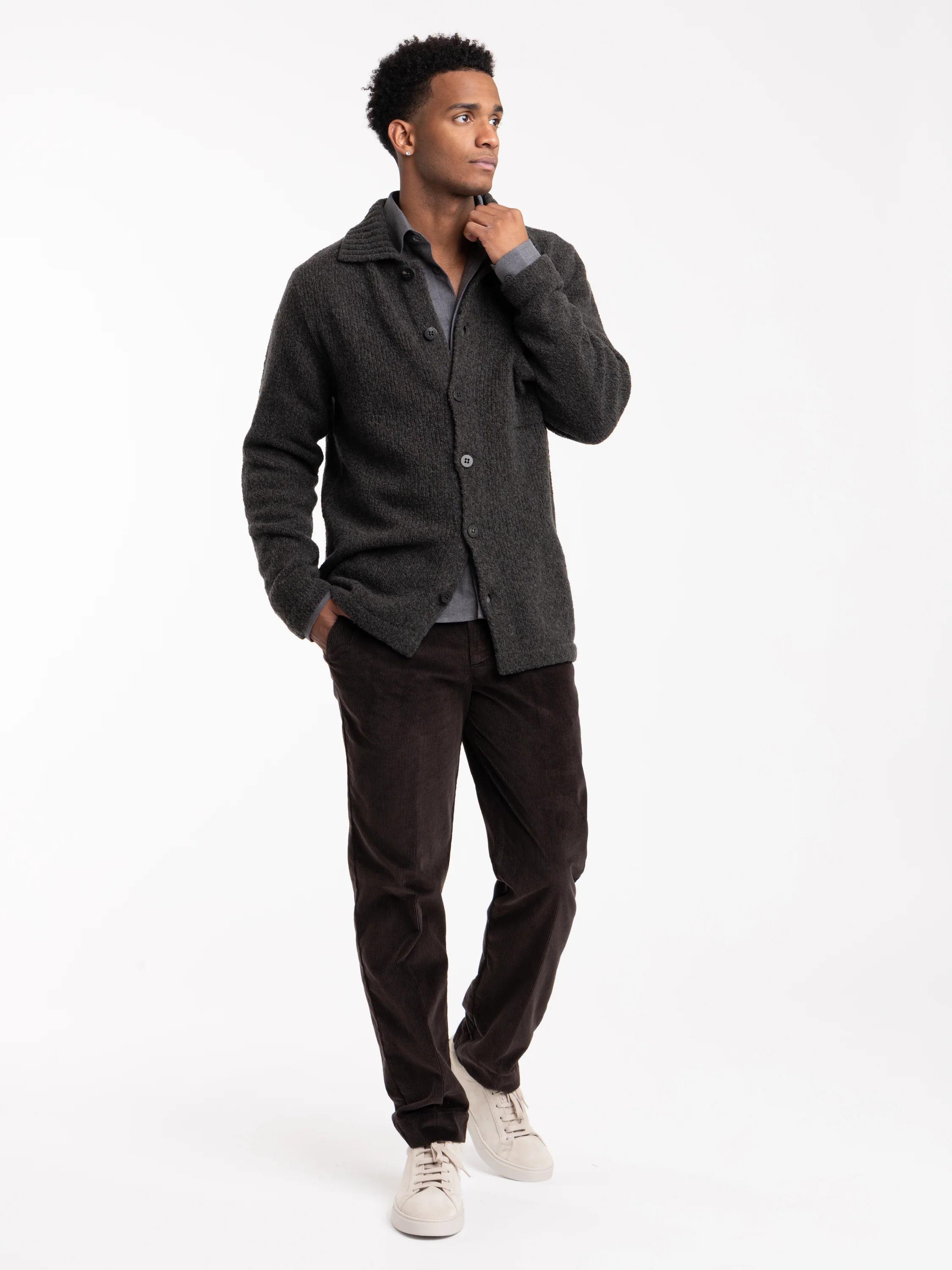 Long Sleeve Polo Wool Overshirt Cardigan - Image 2