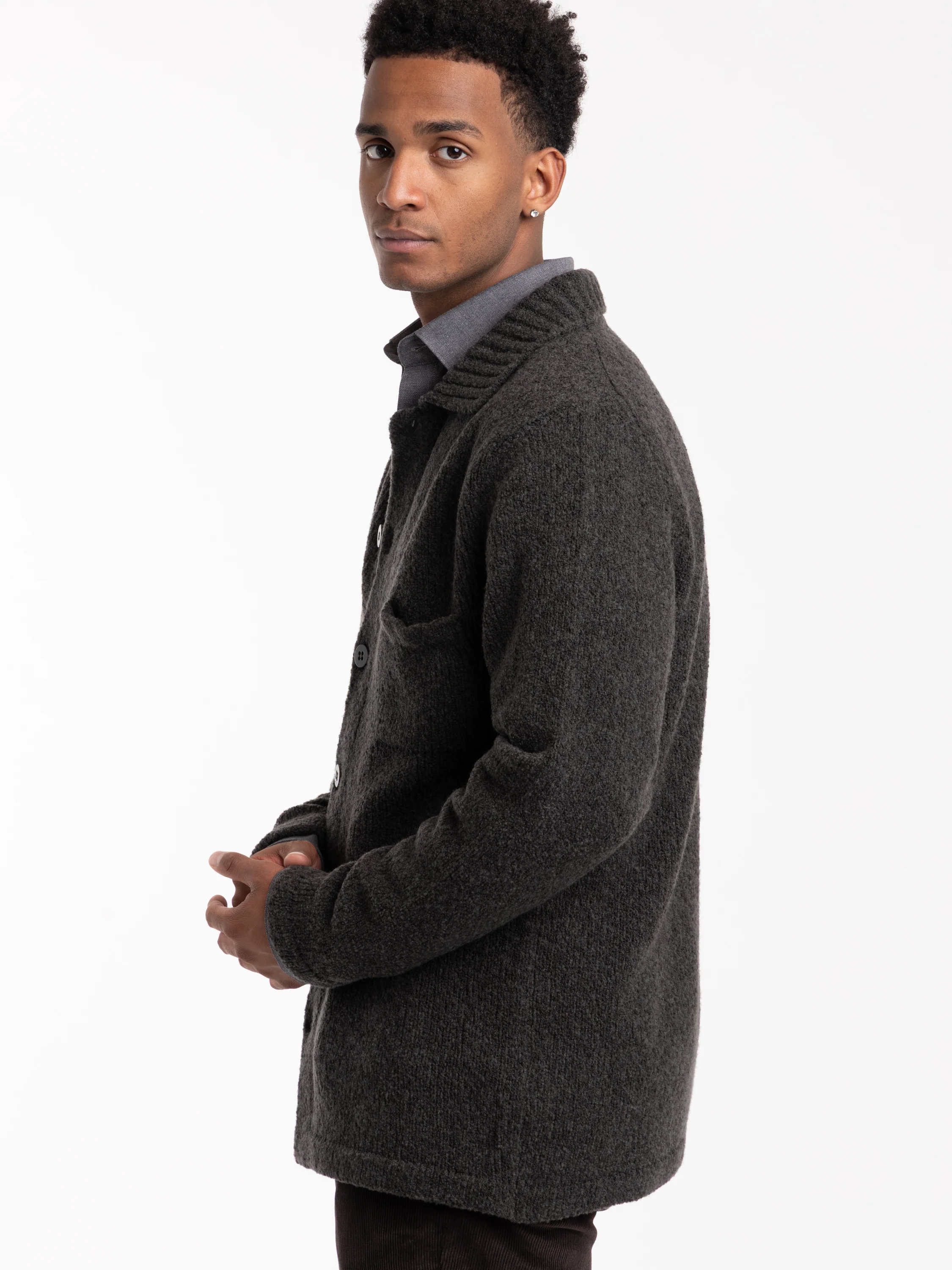 Long Sleeve Polo Wool Overshirt Cardigan - Image 3