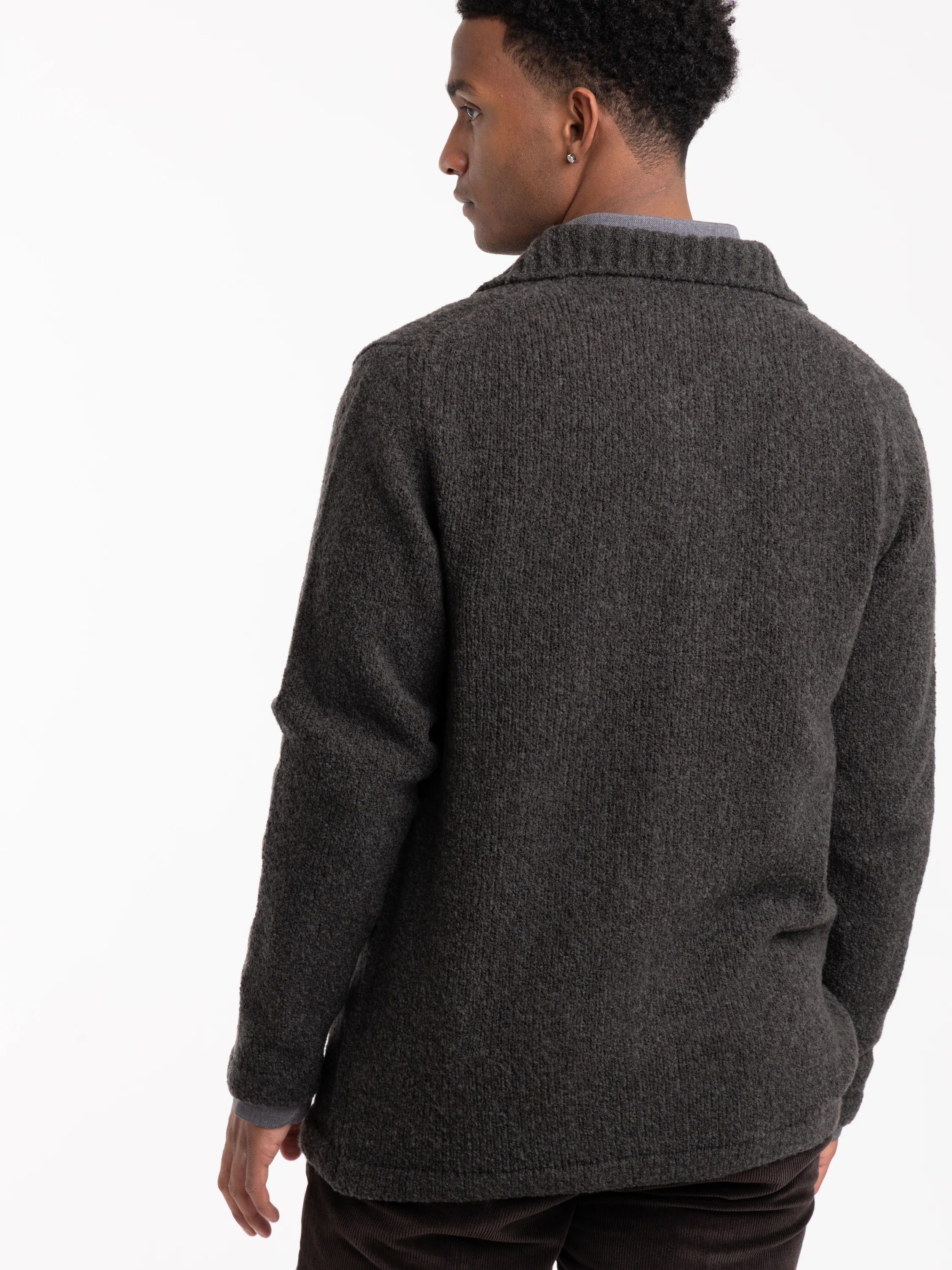 Long Sleeve Polo Wool Overshirt Cardigan - Image 4