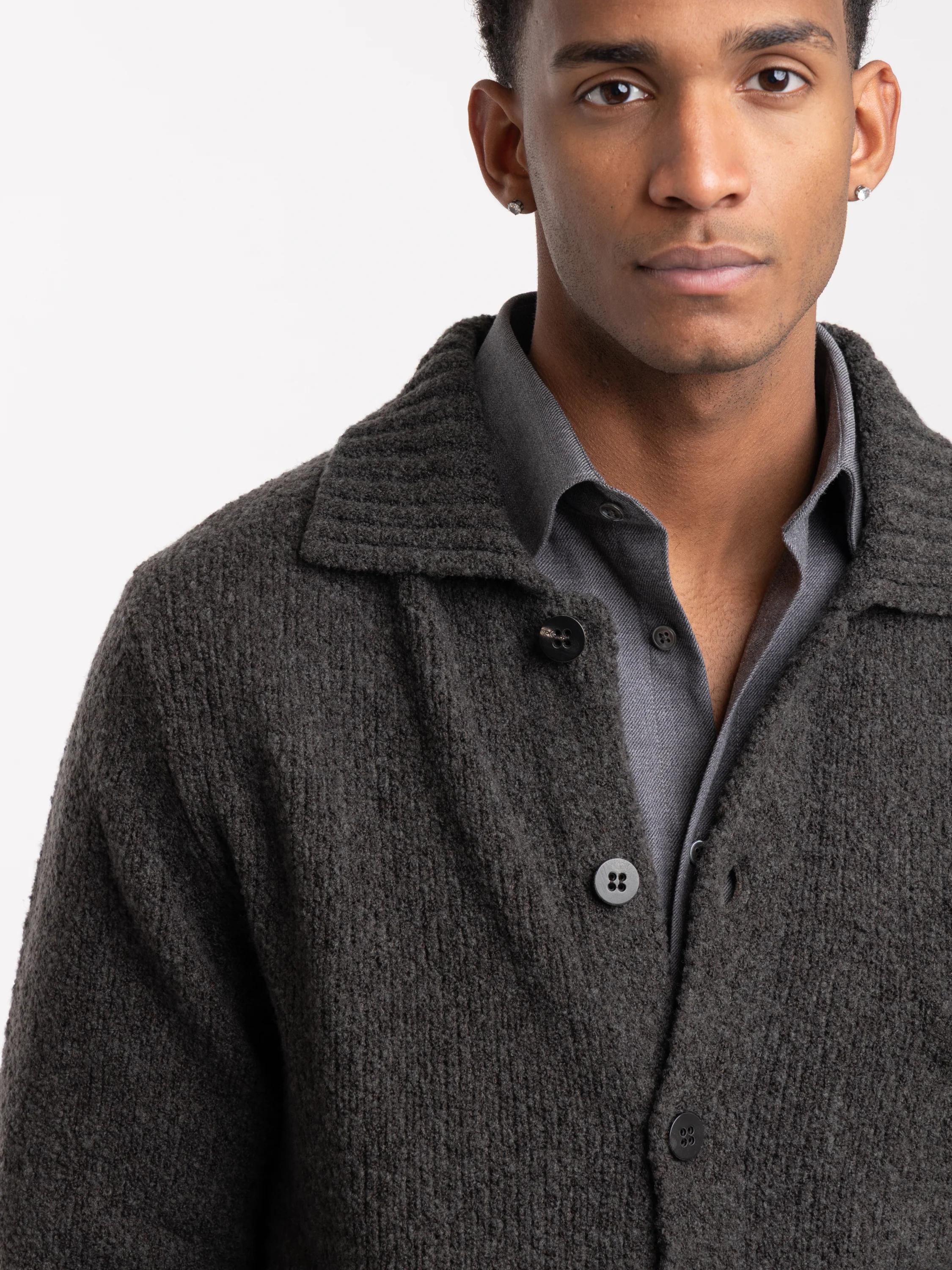 Long Sleeve Polo Wool Overshirt Cardigan - Image 6