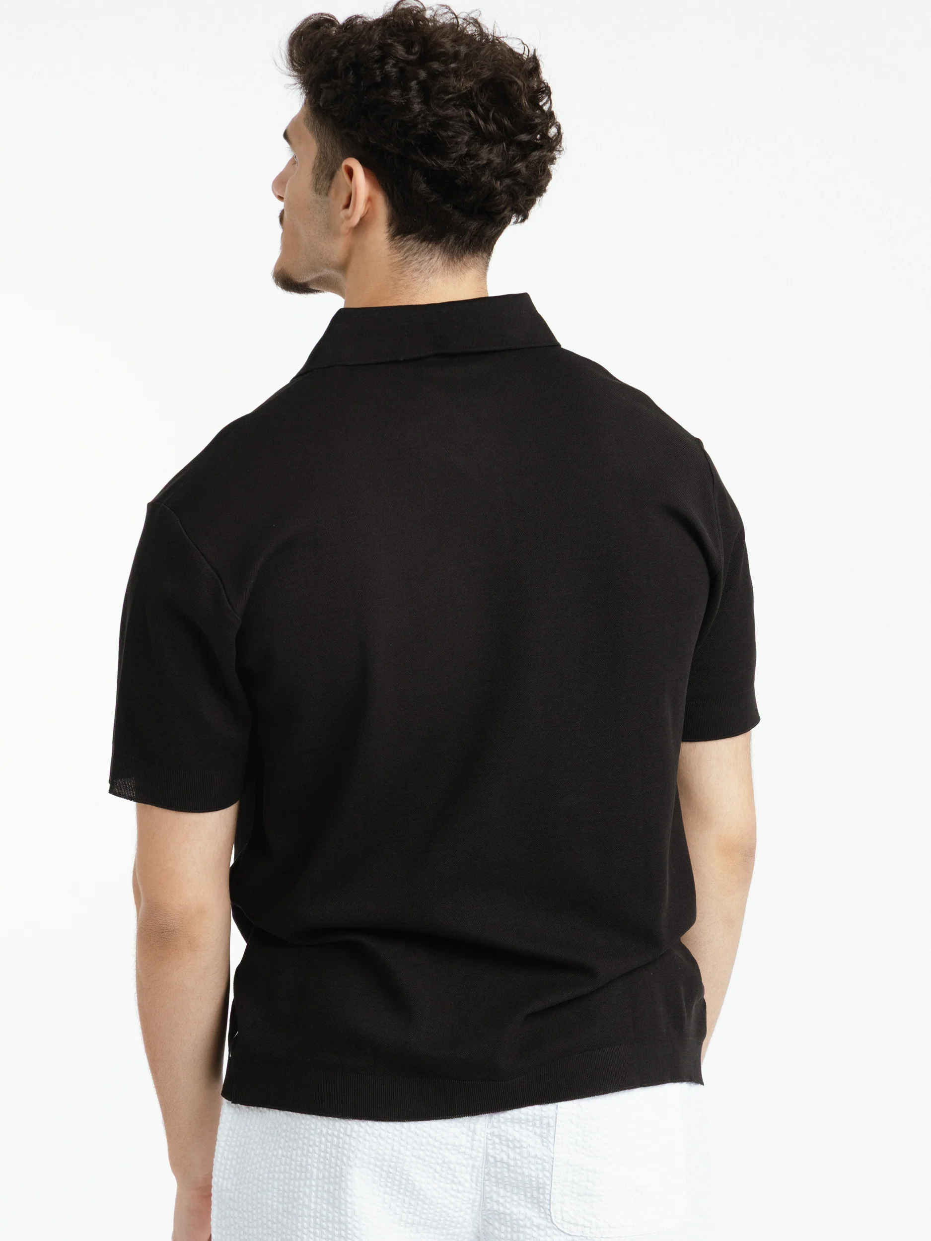 Black Cotton Polo Shirt - Image 4