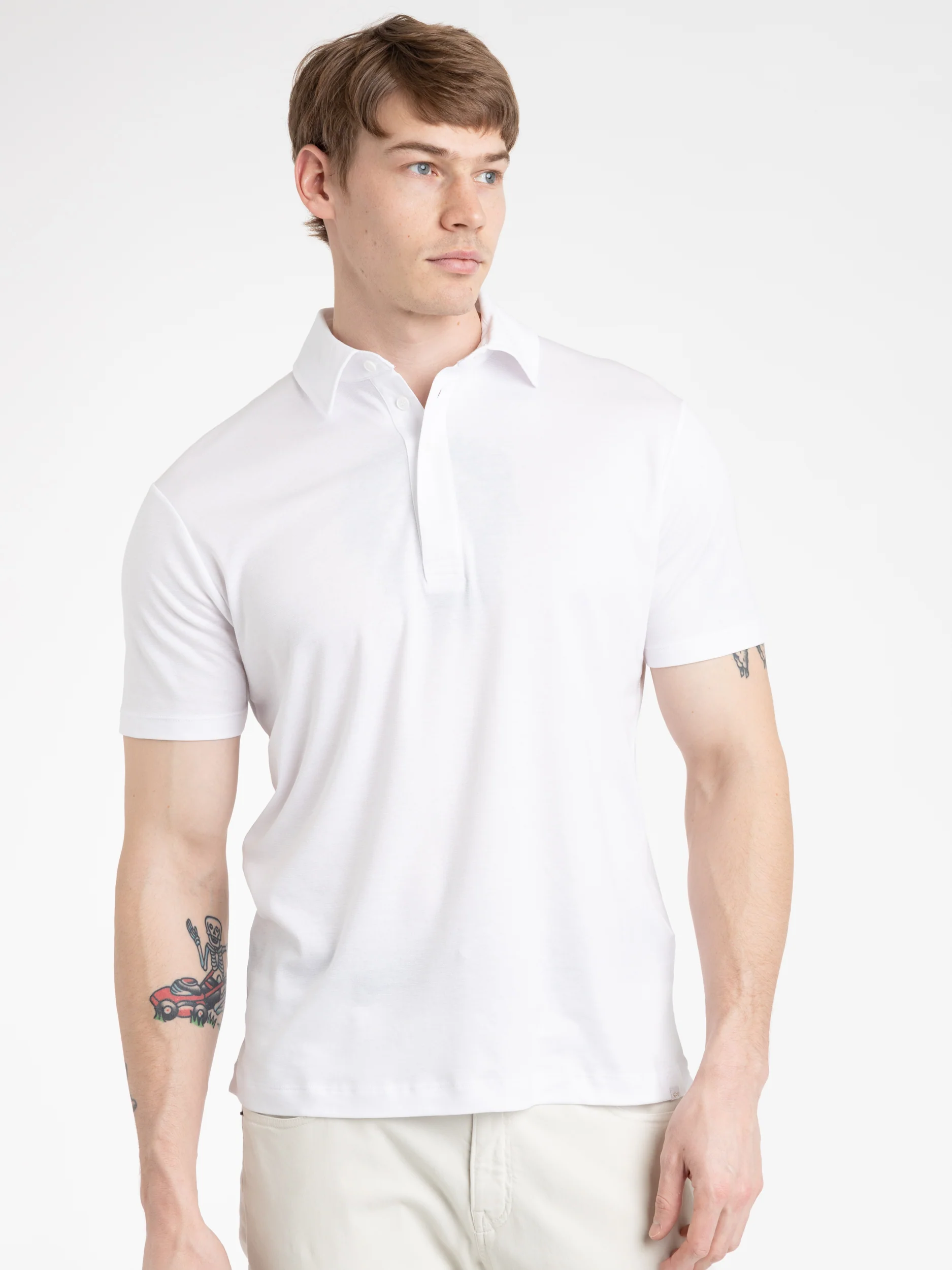 White Cotton Tencel Polo Shirt