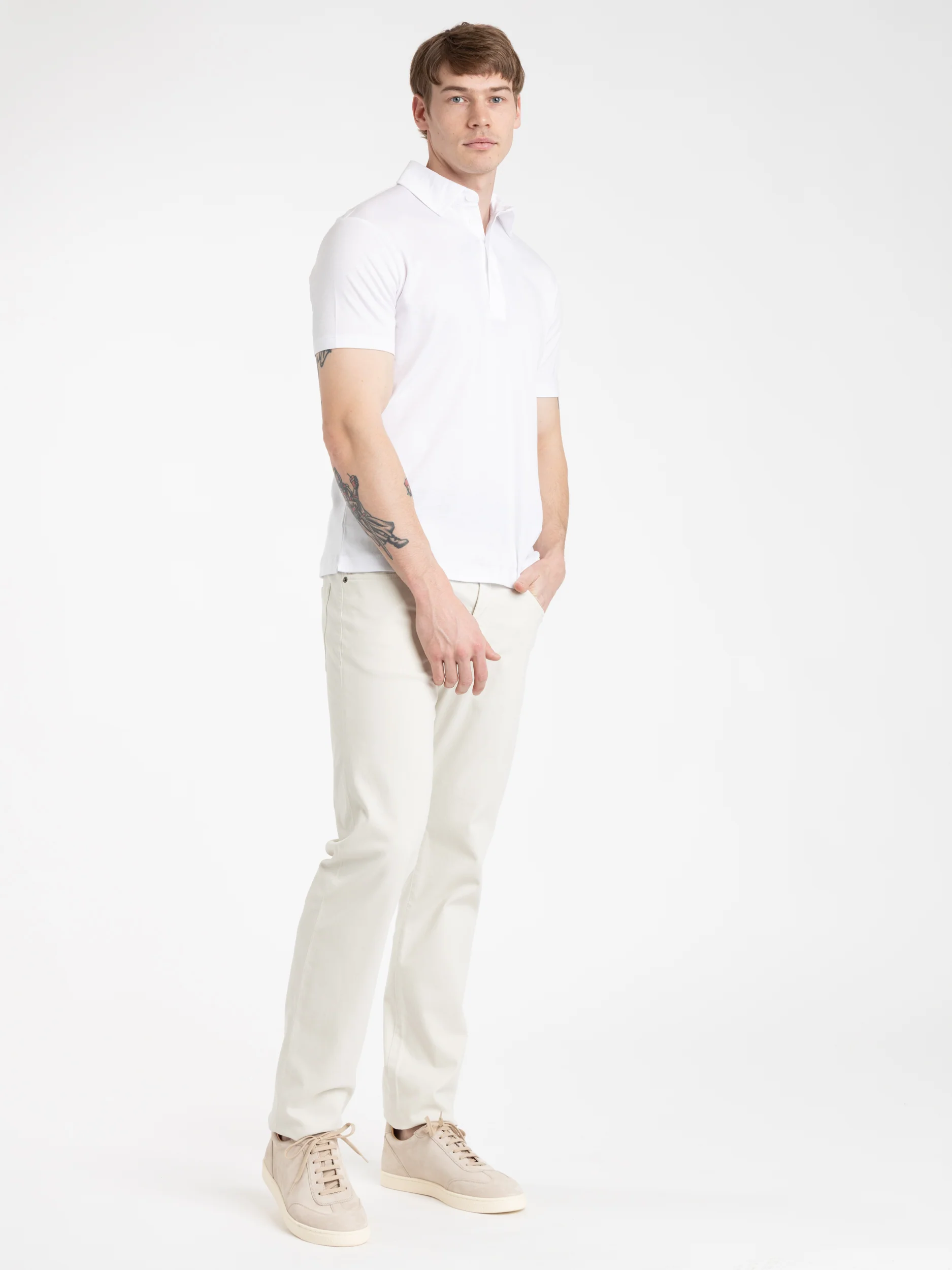 White Cotton Tencel Polo Shirt - Image 2