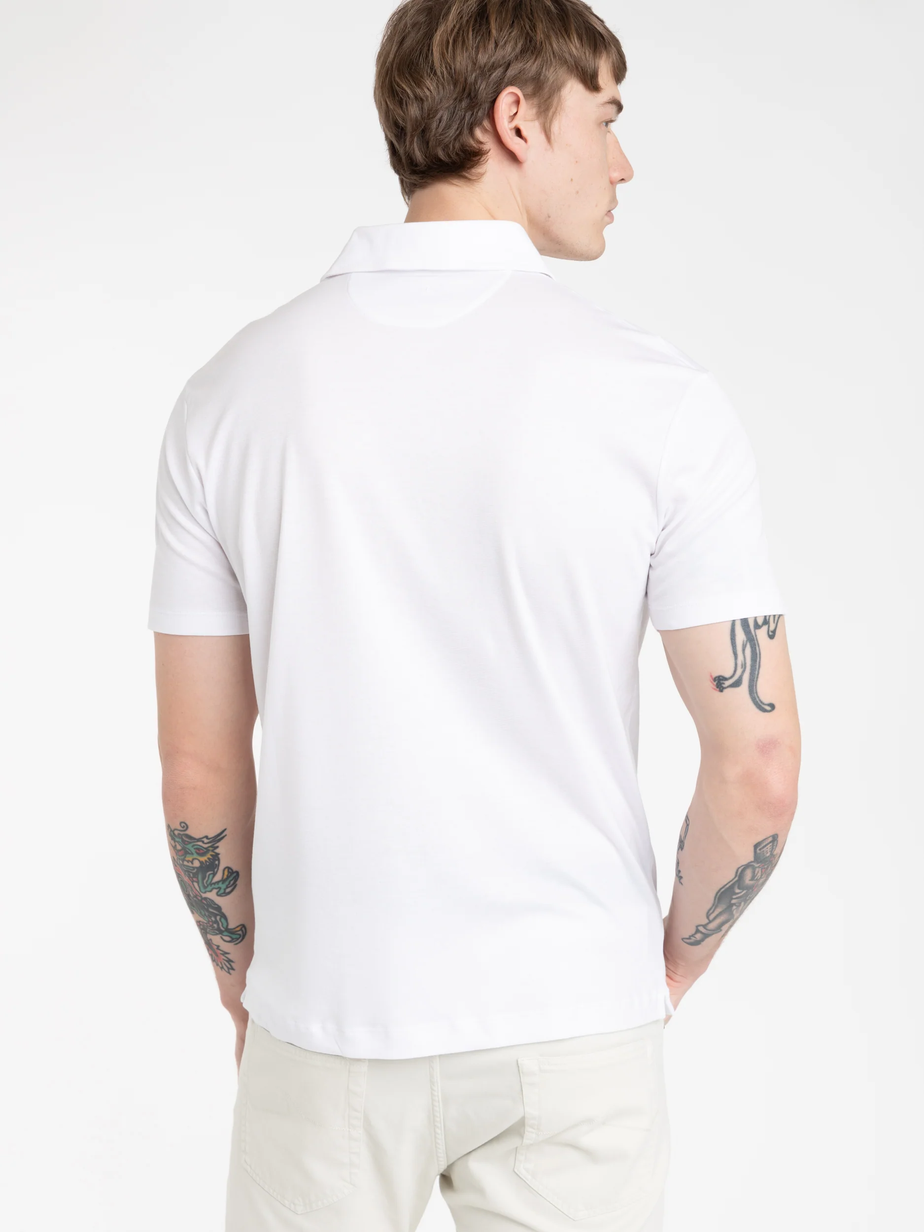 White Cotton Tencel Polo Shirt - Image 4