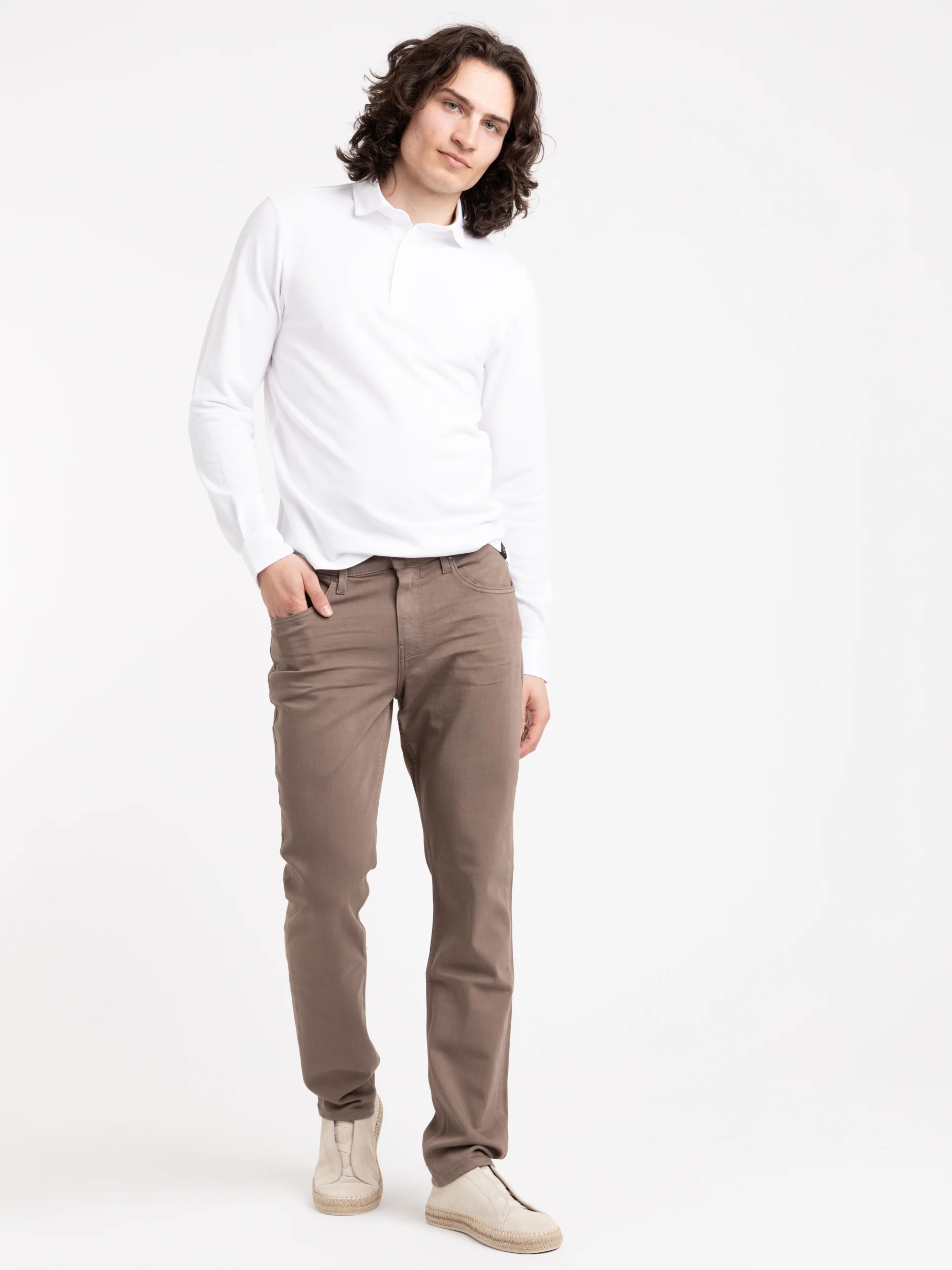 White Long-Sleeve Knit Polo - Image 2
