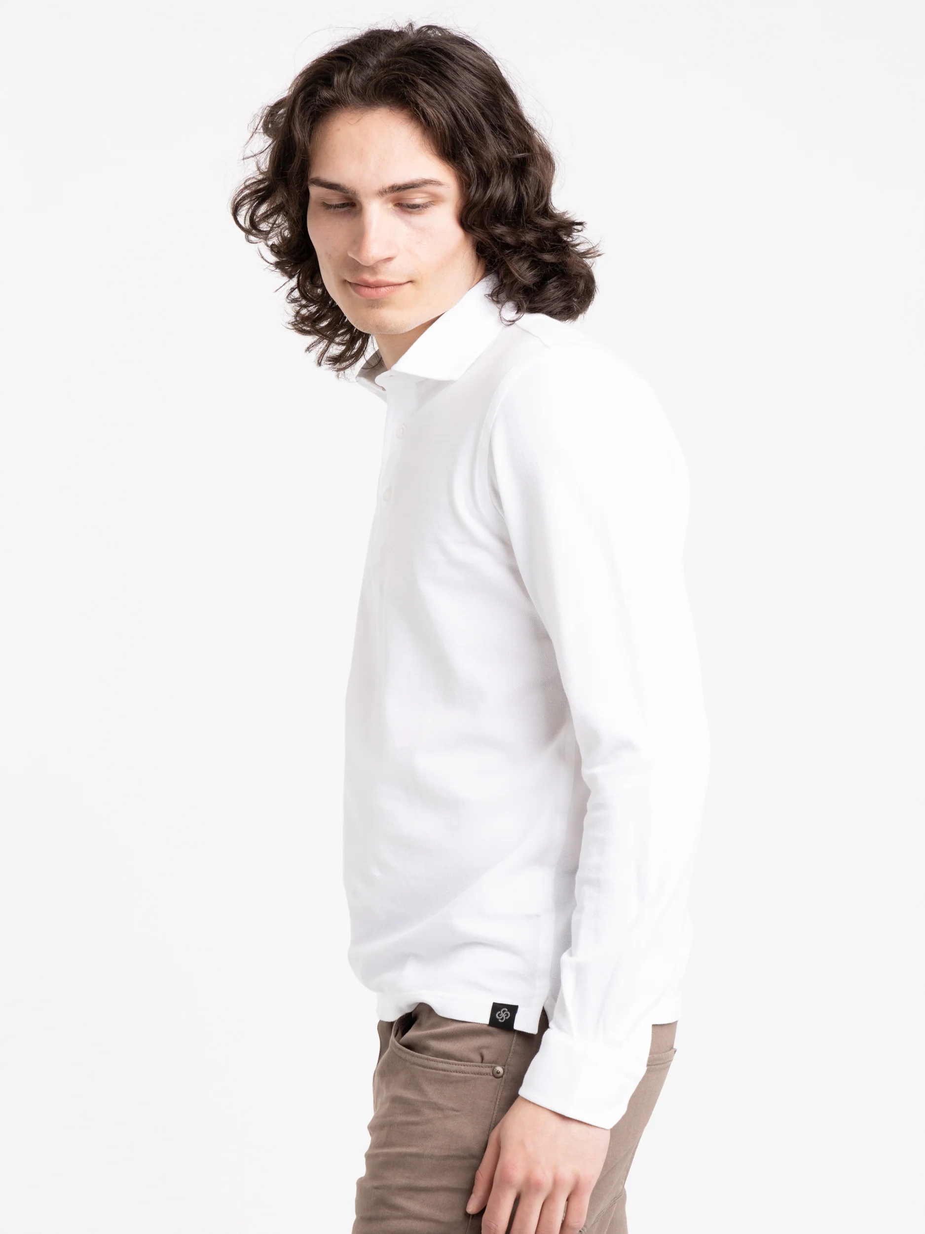 White Long-Sleeve Knit Polo - Image 4
