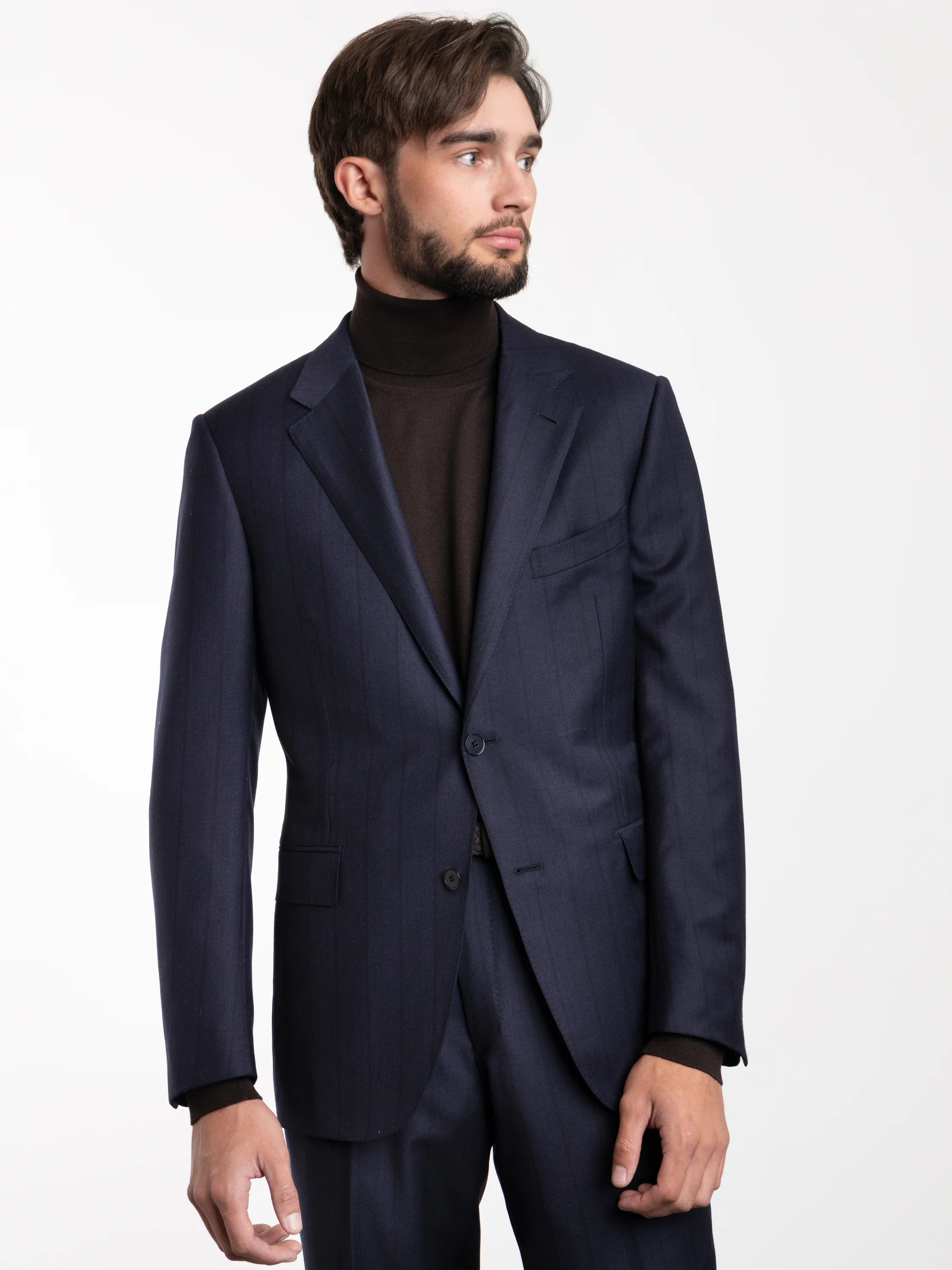 Navy Pin Stripe Wool Suit - Image 2