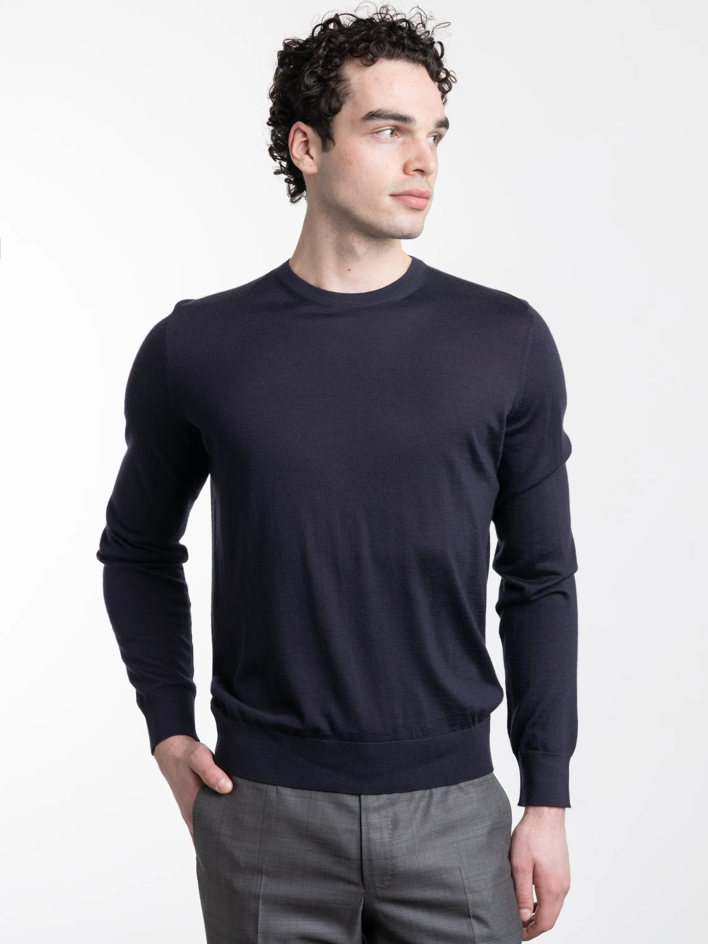 Navy Blue Mélange Cashseta Crewneck